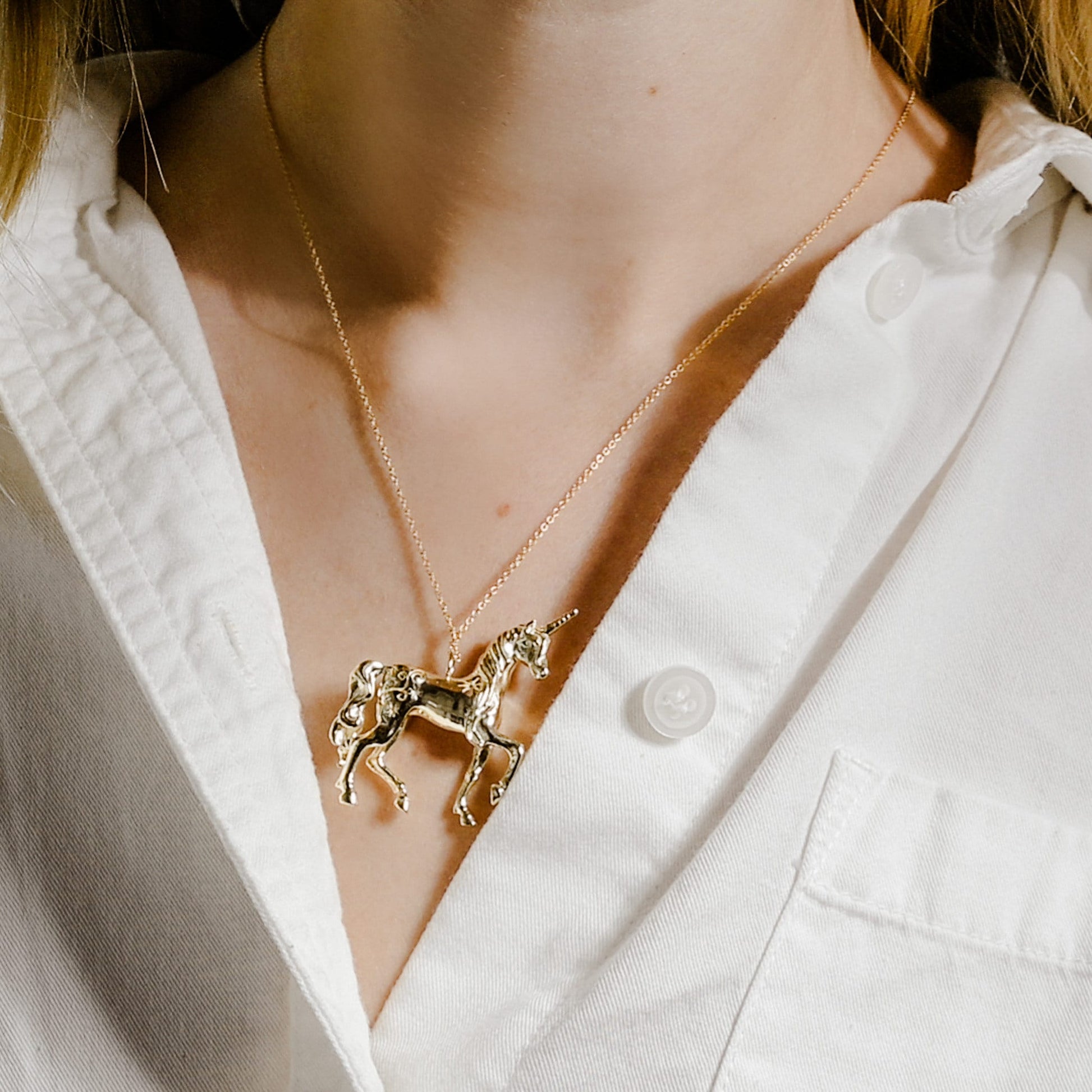 Unicorn Necklace 14k Gold Plated or Sterling Silver Fantasy Jewelry Gift, Magical Necklace