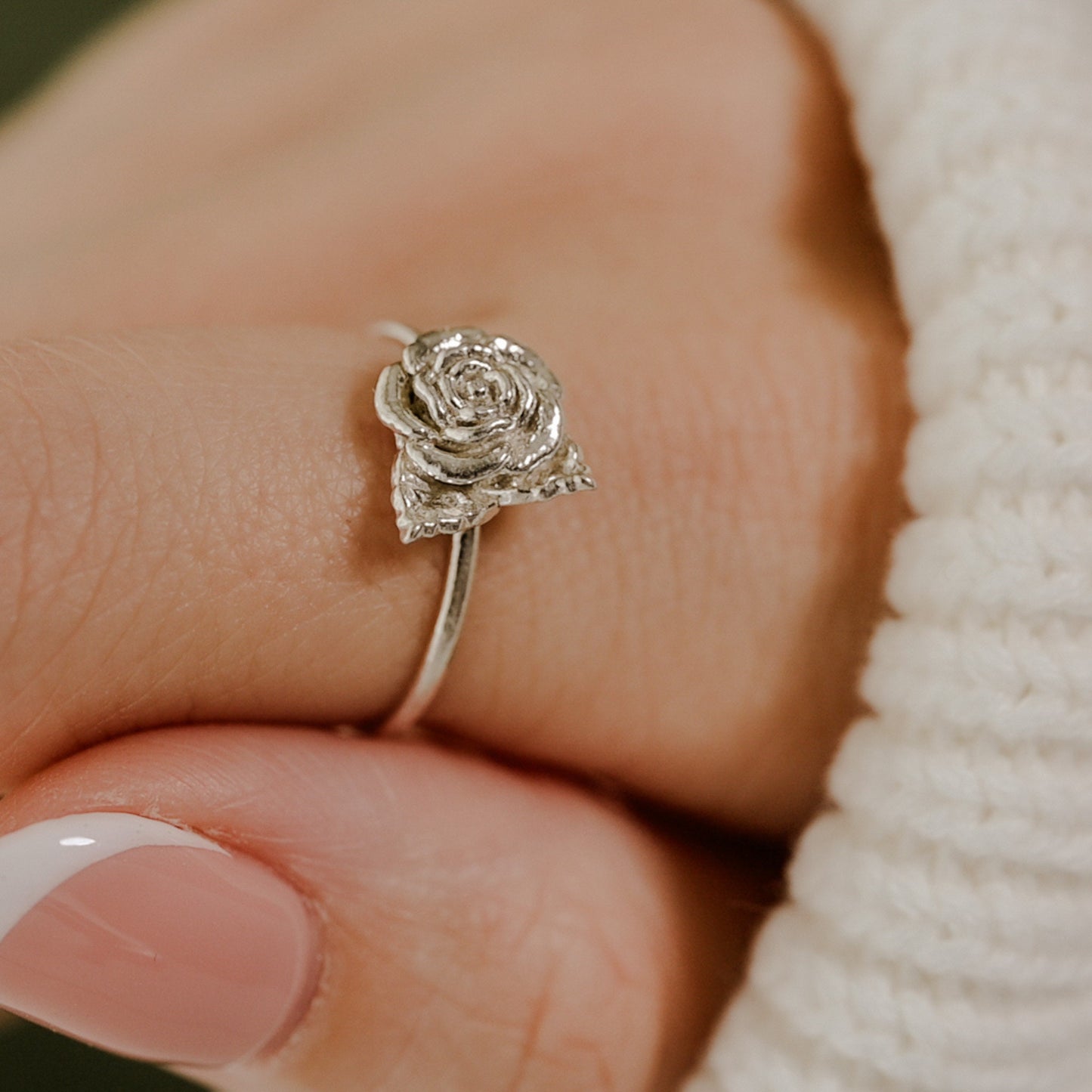 Dainty Rose Flower Ring Sterling Silver or 14k Gold Plate