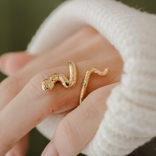 Snake Ring in Solid Silver or 14K Gold Plate