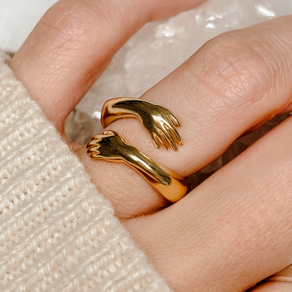 Solid Gold Hug Ring, Adjustable size 5-6
