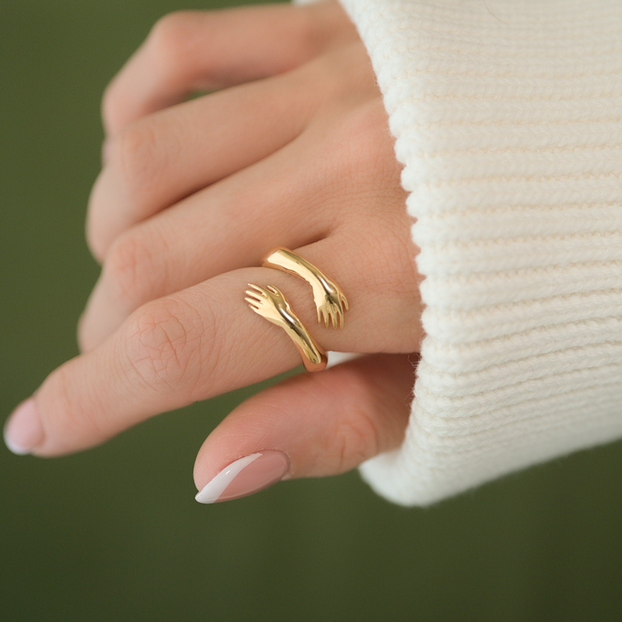 Solid Gold Hug Ring, Adjustable size 5-6