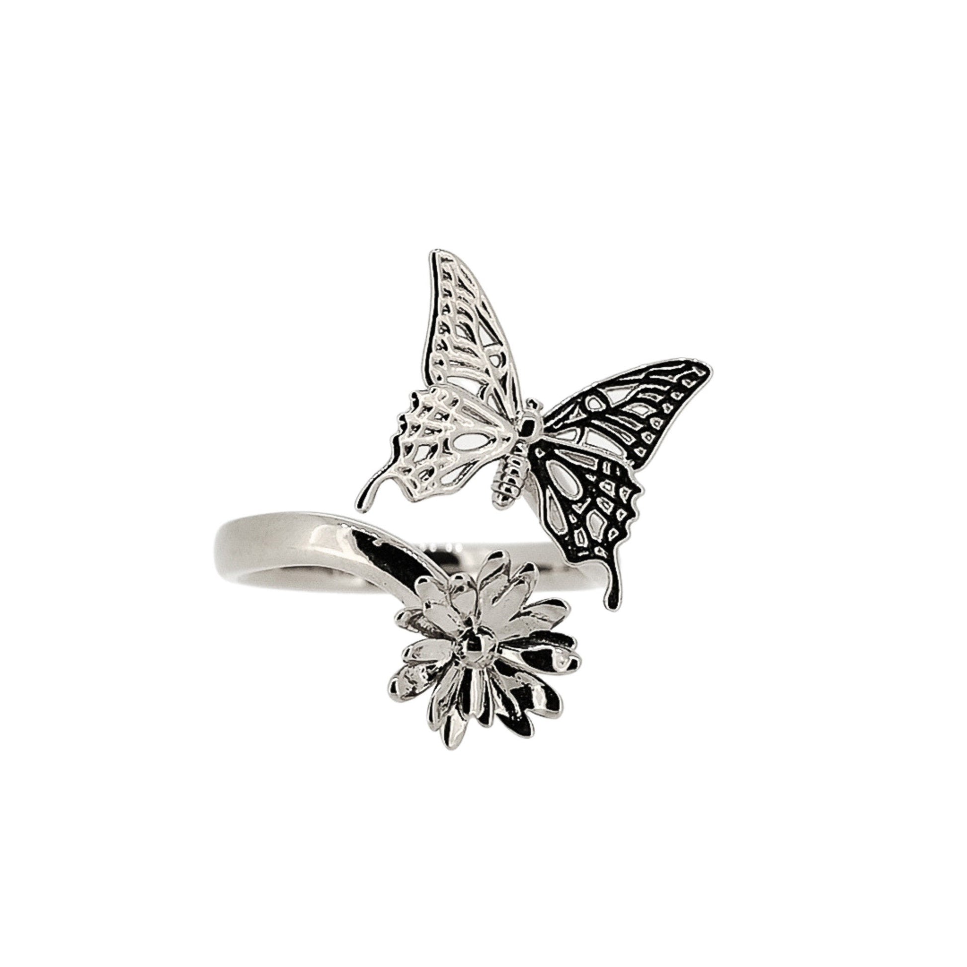 Butterfly and Daisy Flower Ring