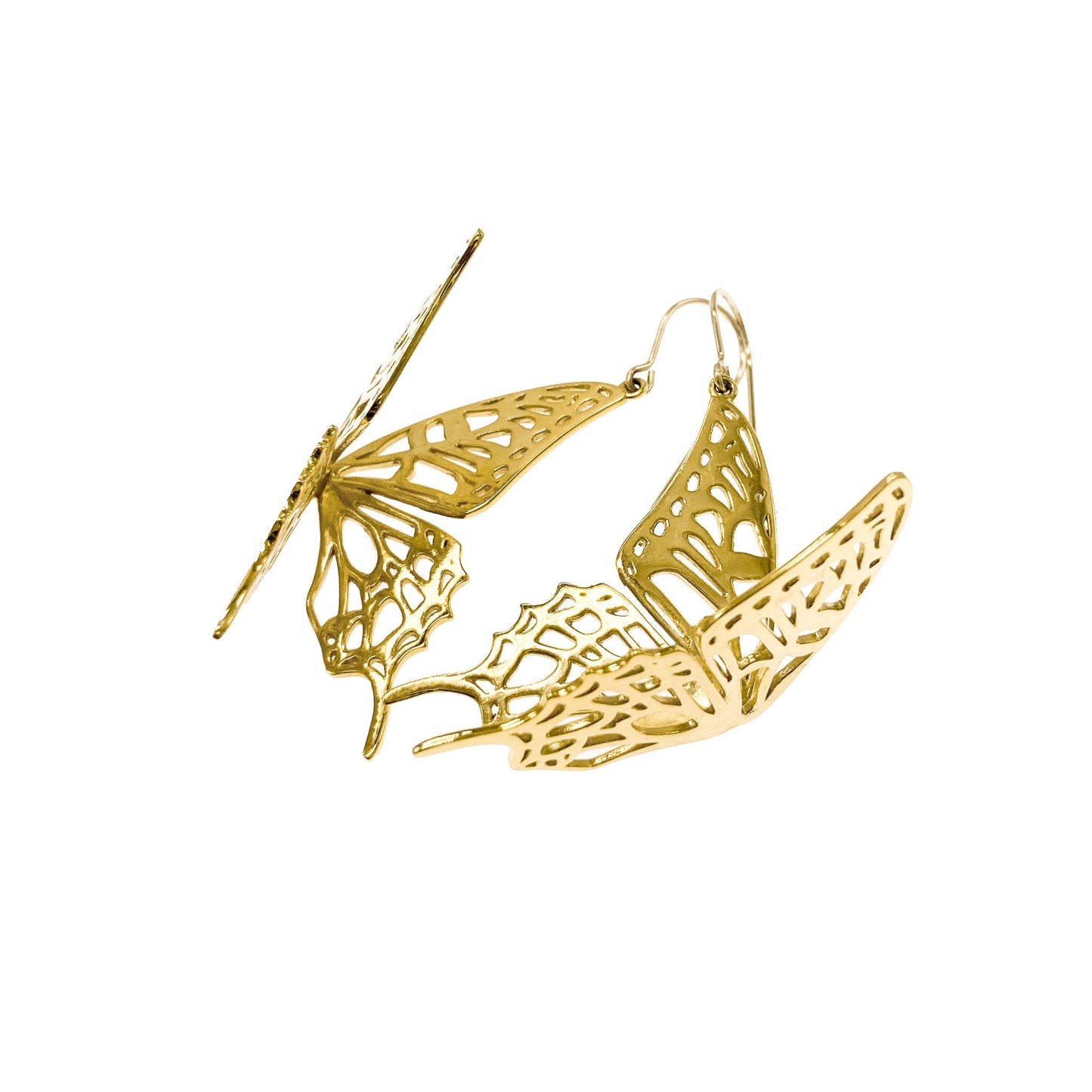 3D Printed Swallowtail Butterfly Earrings: Gold Plated, Golden Brass, or Solid Silver