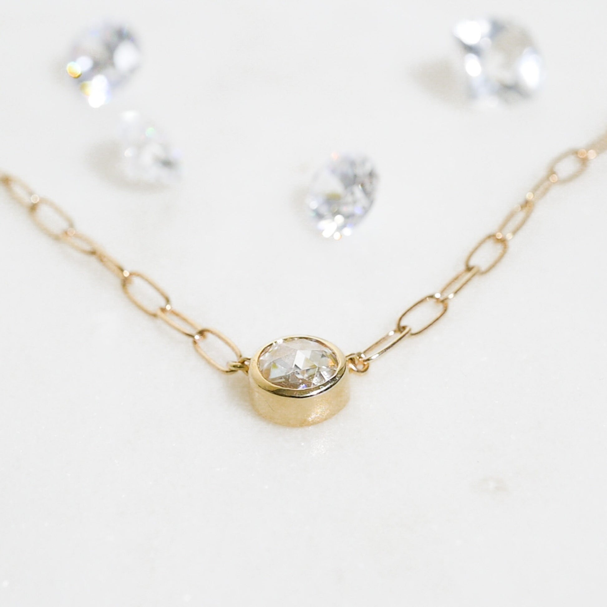Elegant Rose Cut Moissanite Bezel Necklace
