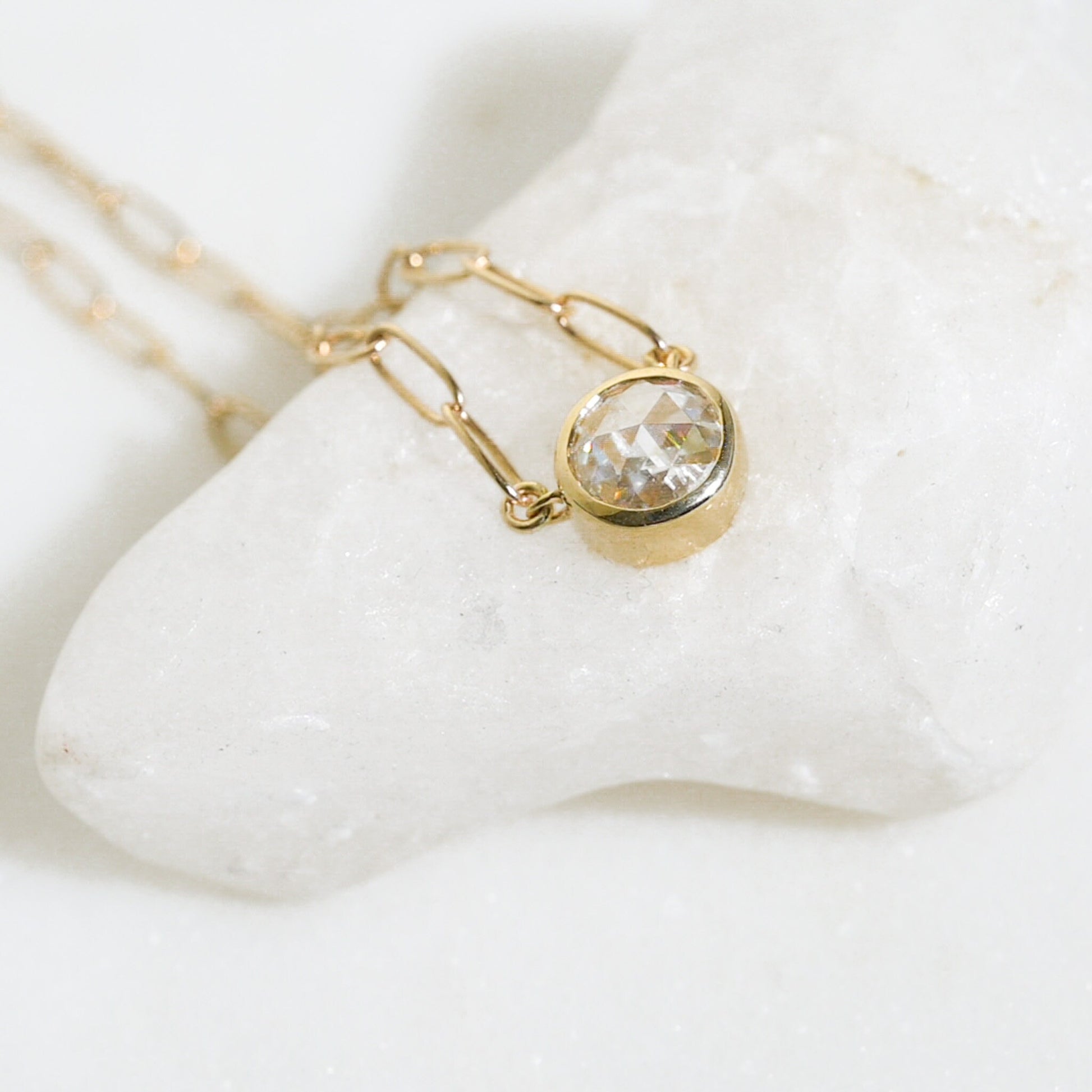 Elegant Rose Cut Moissanite Bezel Necklace