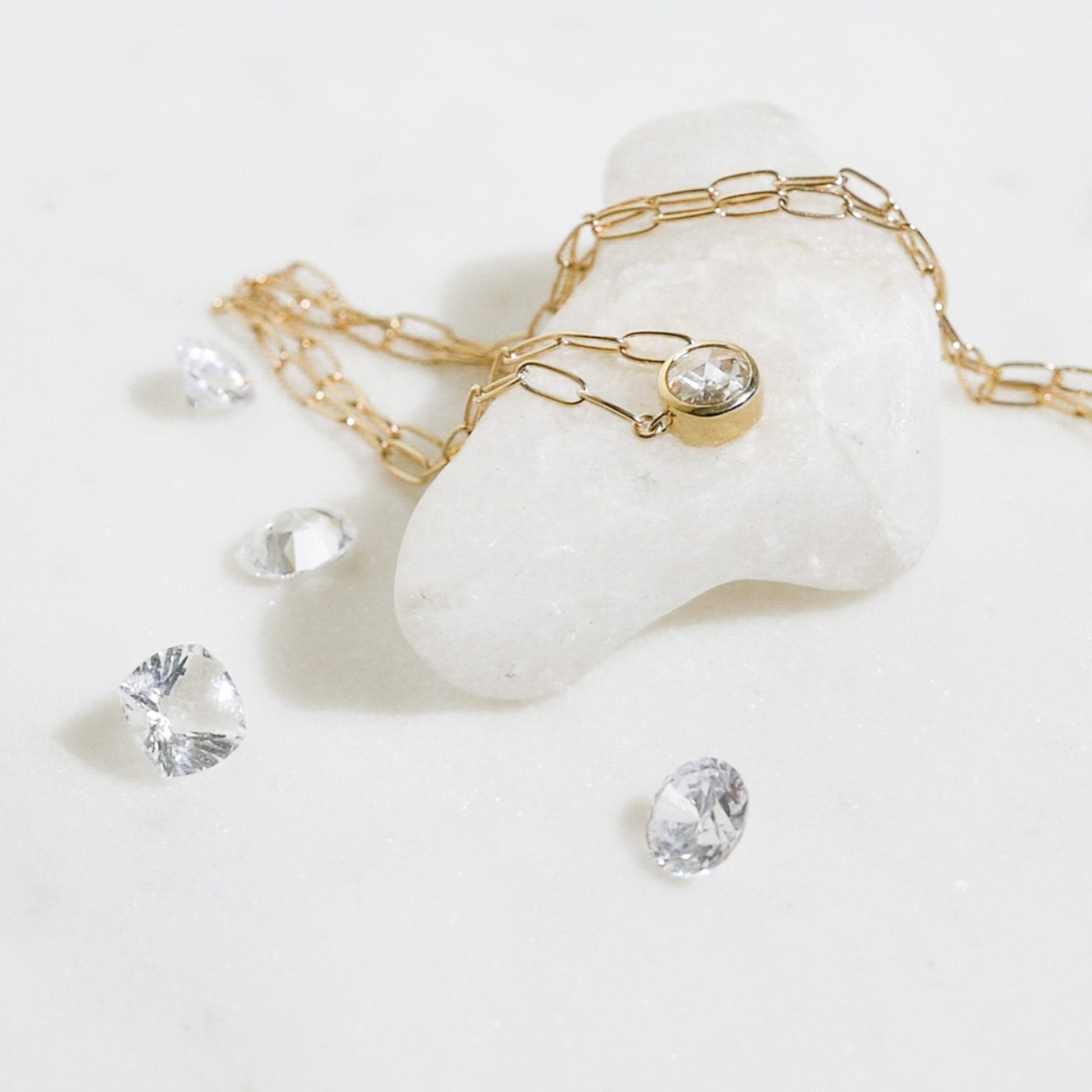 Elegant Rose Cut Moissanite Bezel Necklace