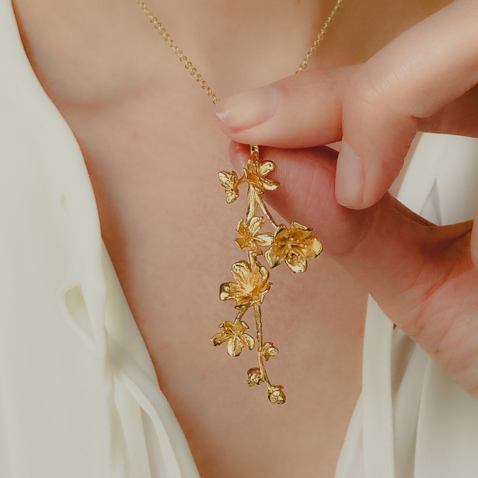 Cherry Blossom Pendant Only: 14k Gold, Sterling Silver, Vermeil, 3D Printed