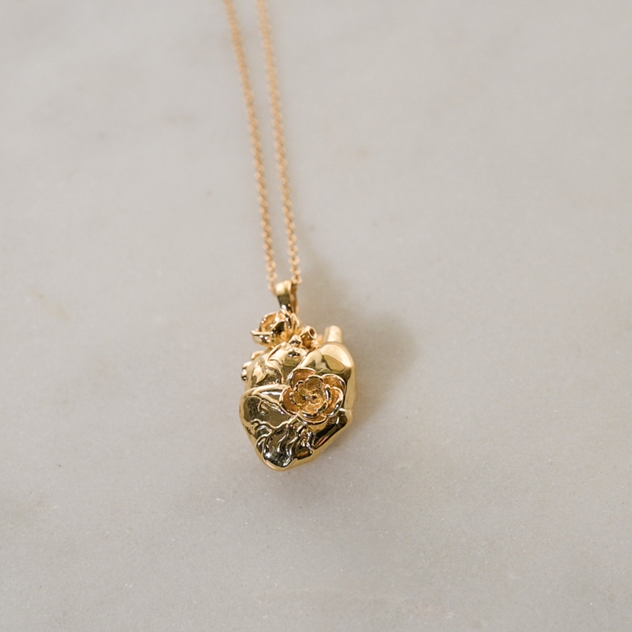 Anatomical Heart and Flower Necklace