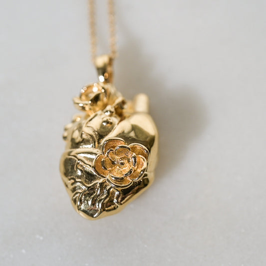 Anatomical Heart and Flower Necklace