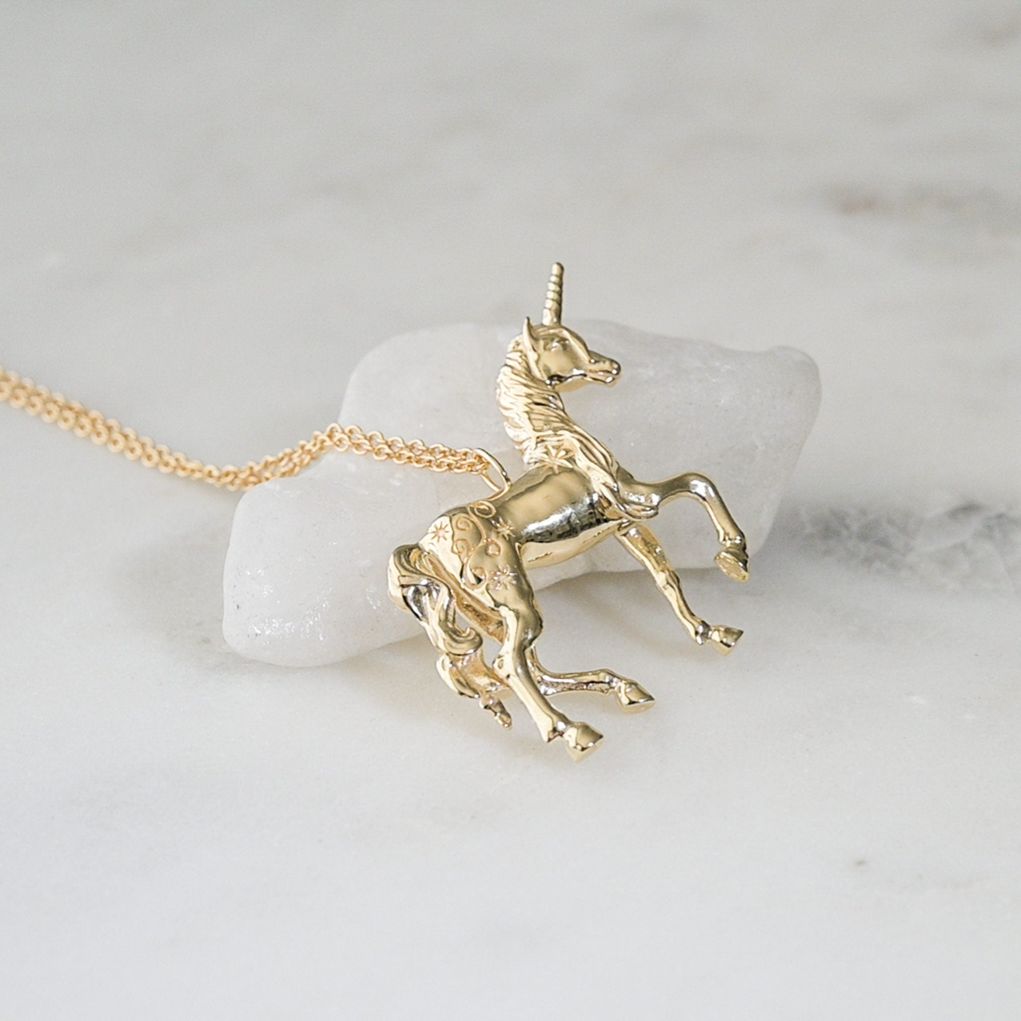 Unicorn Necklace 14k Gold Plated or Sterling Silver Fantasy Jewelry Gift, Magical Necklace