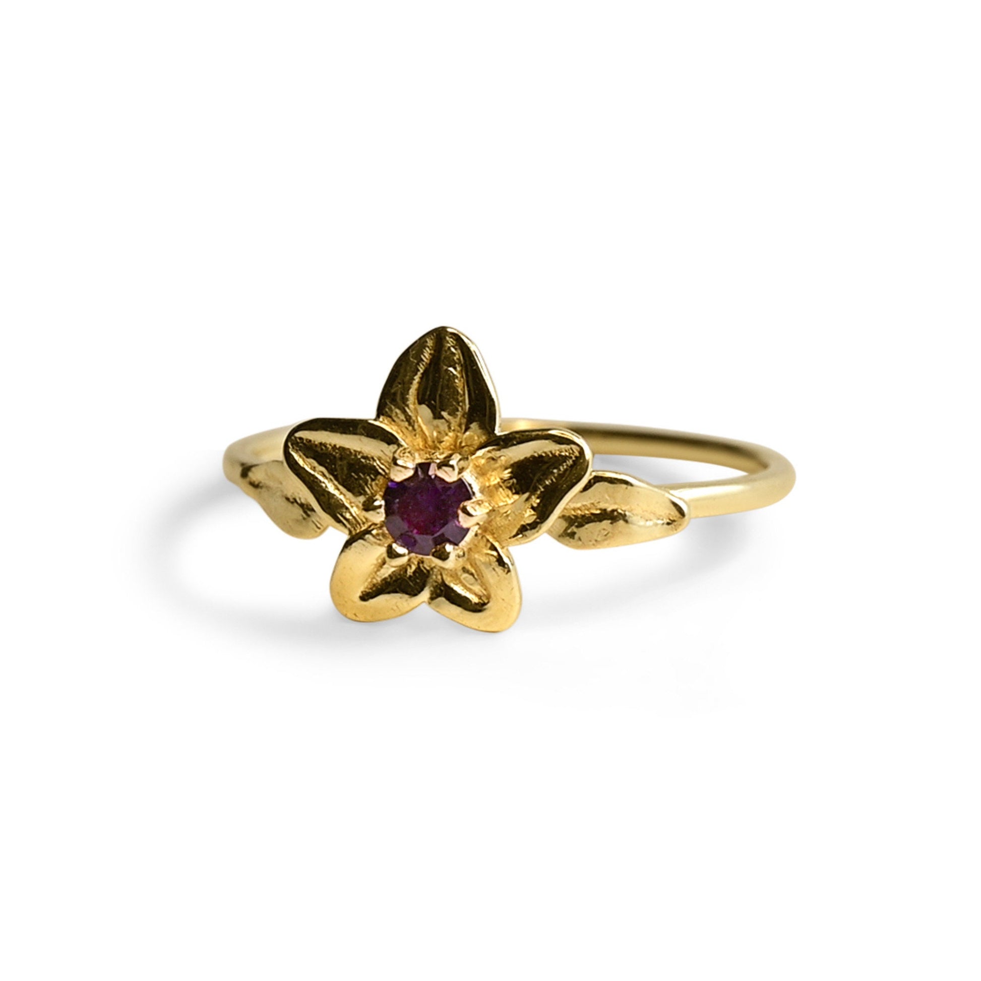 Violet Flower Ring • February Birth Flower Ring • Amethyst • Purple Birthstone