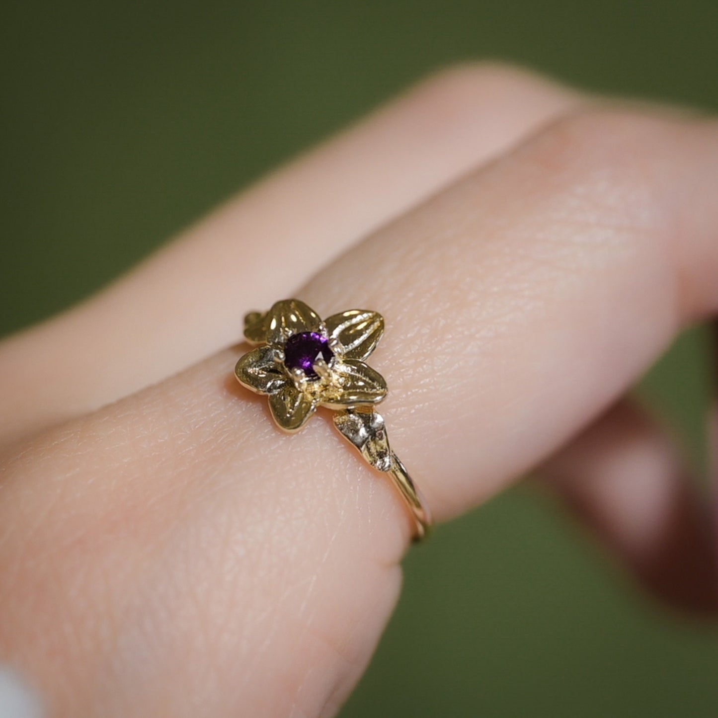 Violet Flower Ring • February Birth Flower Ring • Amethyst • Purple Birthstone