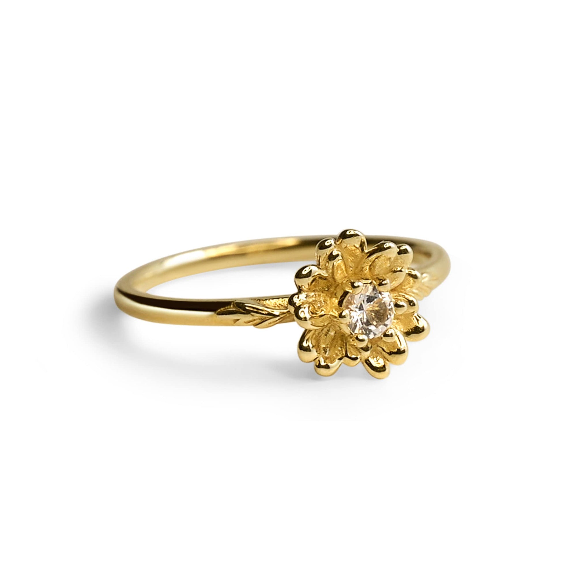 Daisy April Birth Month Ring: White Sapphire Birthstone, 14k Solid Gold or Solid Silver • Hypoallergenic • Genuine Gemstones