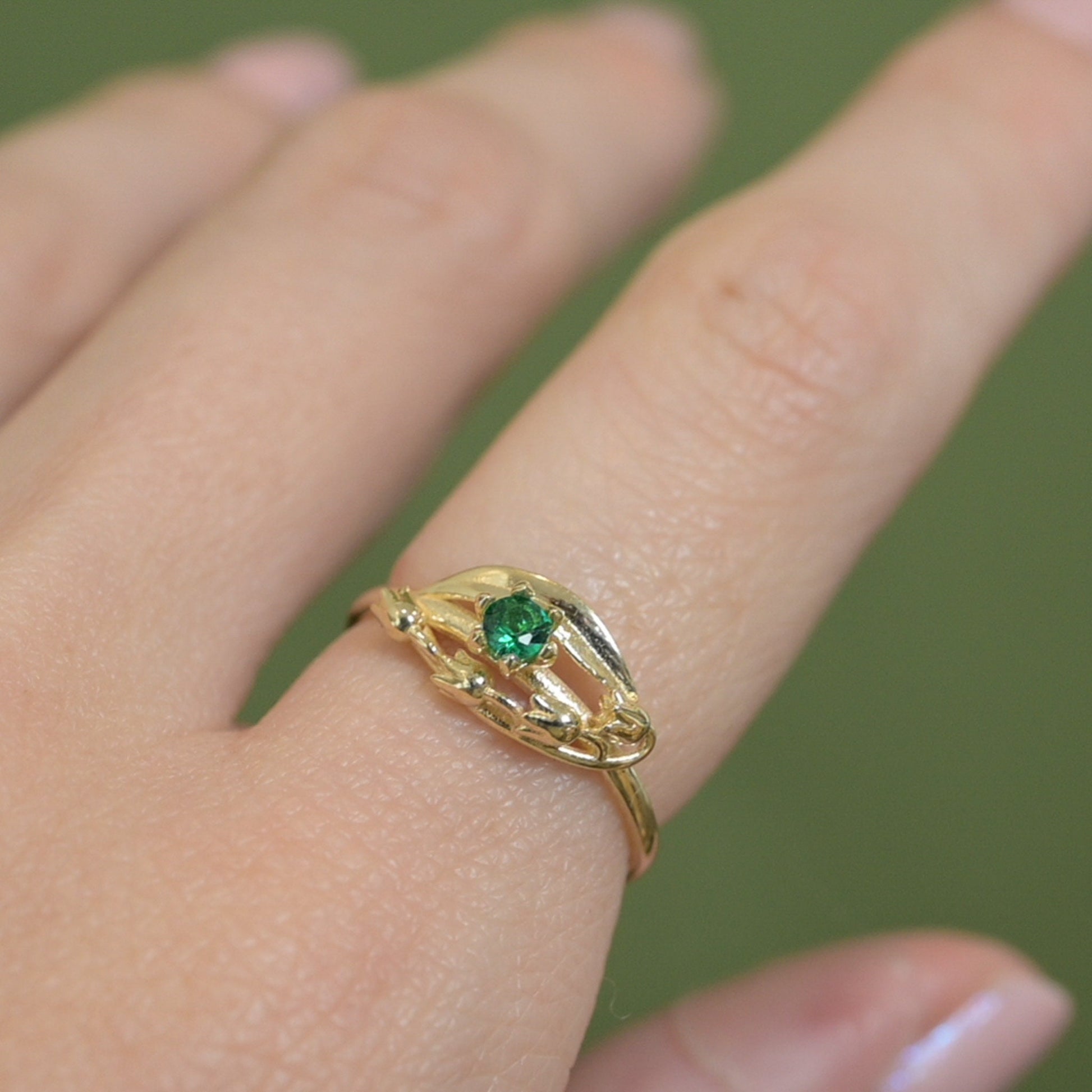 Lily of the Valley Ring • May Birth Flower Ring • Emerald • 14K Gold Plate