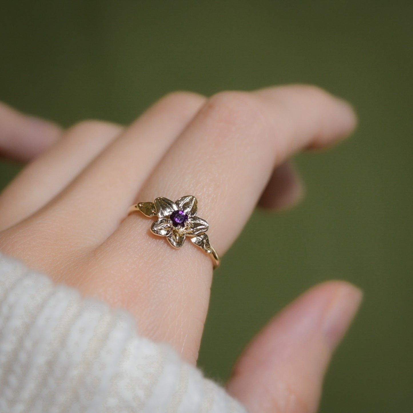 Violet Flower Ring • February Birth Flower Ring • Amethyst • Purple Birthstone