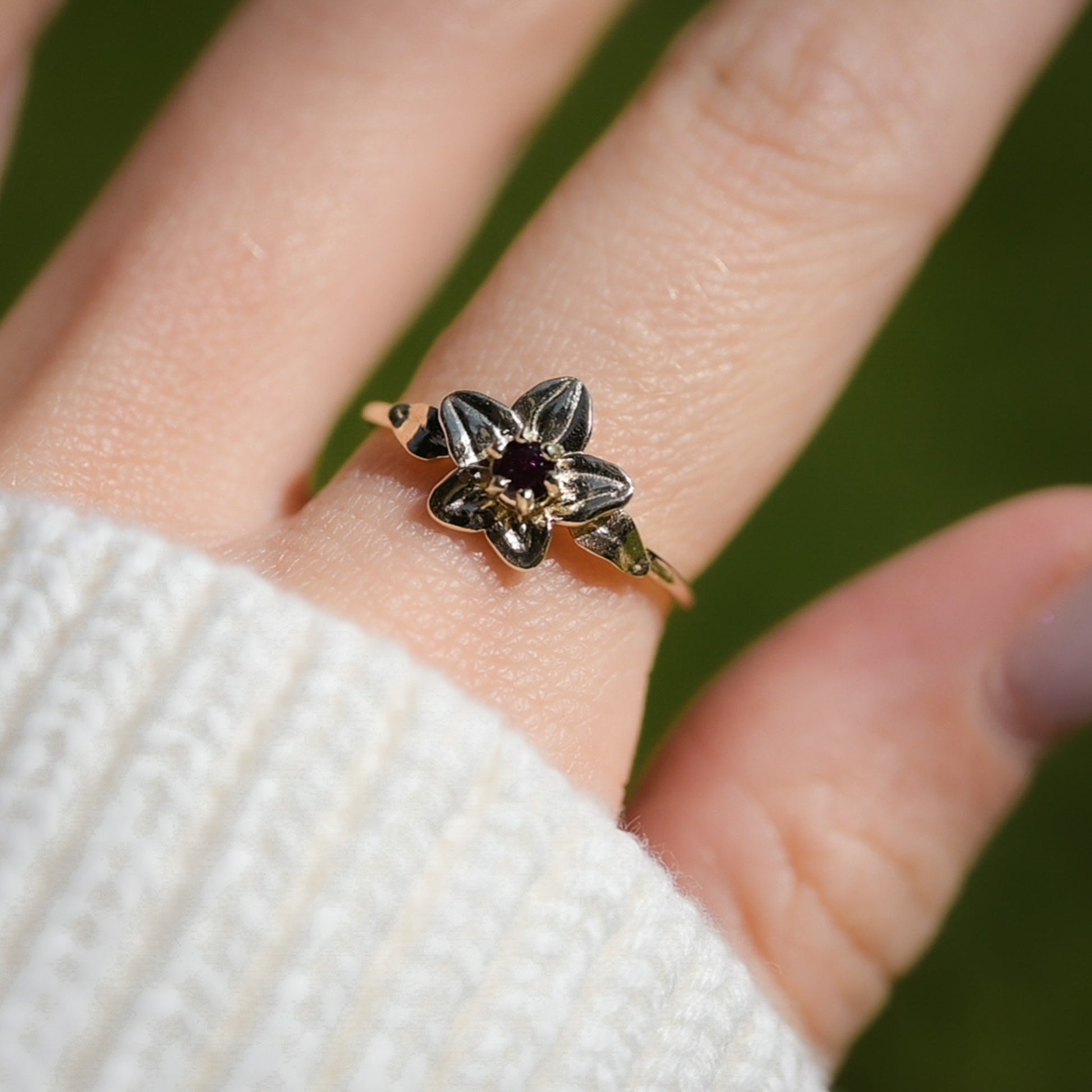 Violet Flower Ring • February Birth Flower Ring • Amethyst • Purple Birthstone