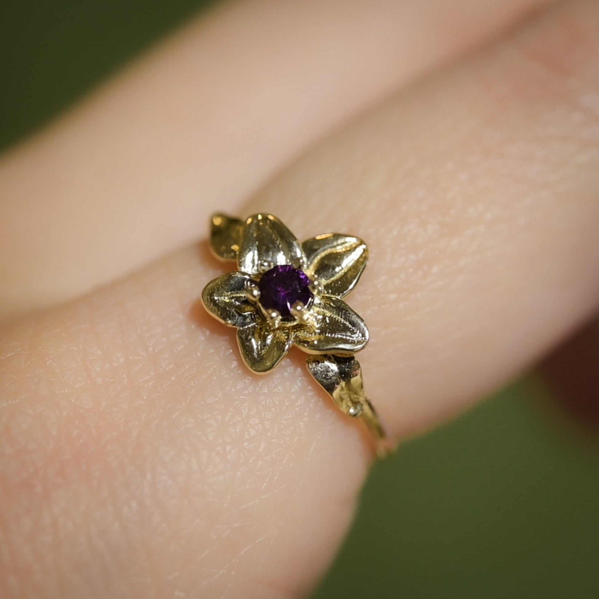 Violet Flower Ring • February Birth Flower Ring • Amethyst • Purple Birthstone