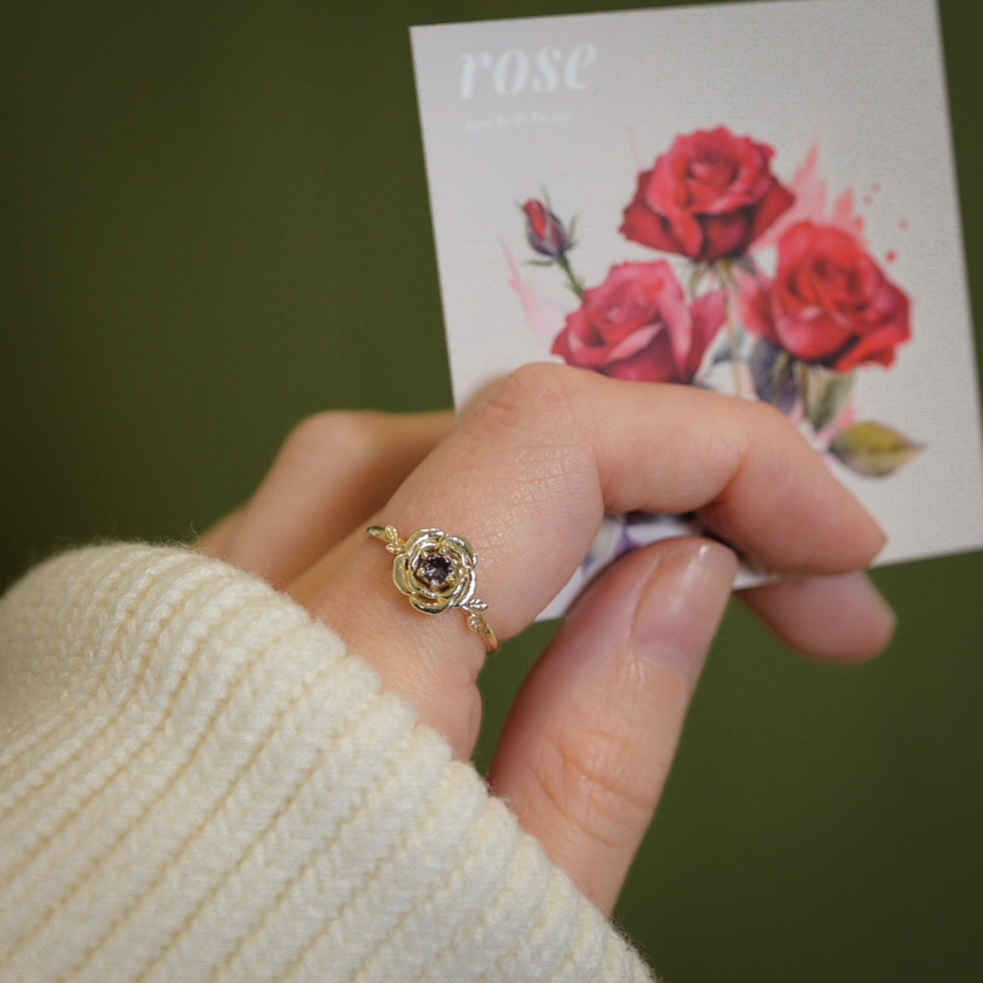 Rose Ring • June Birth Flower Ring • 14k Gold Plate