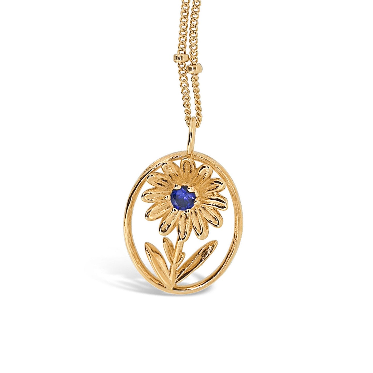 Aster Flower Necklace - Personalized Jewelry - September Birth Flower Gift, 14K Gold Plate with a Beaded Gold Filled chain