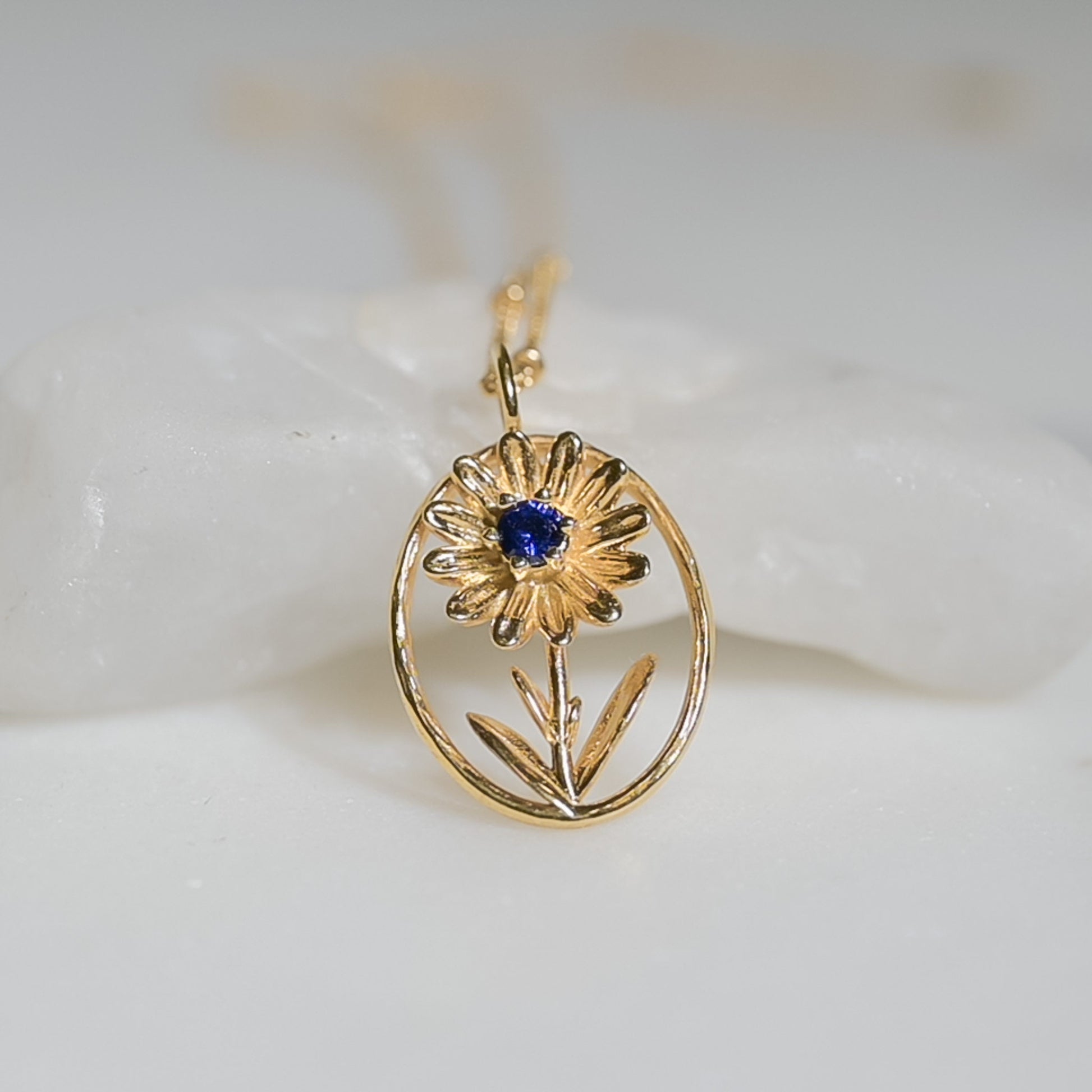 Aster Flower Necklace - Personalized Jewelry - September Birth Flower Gift, 14K Gold Plate with a Beaded Gold Filled chain