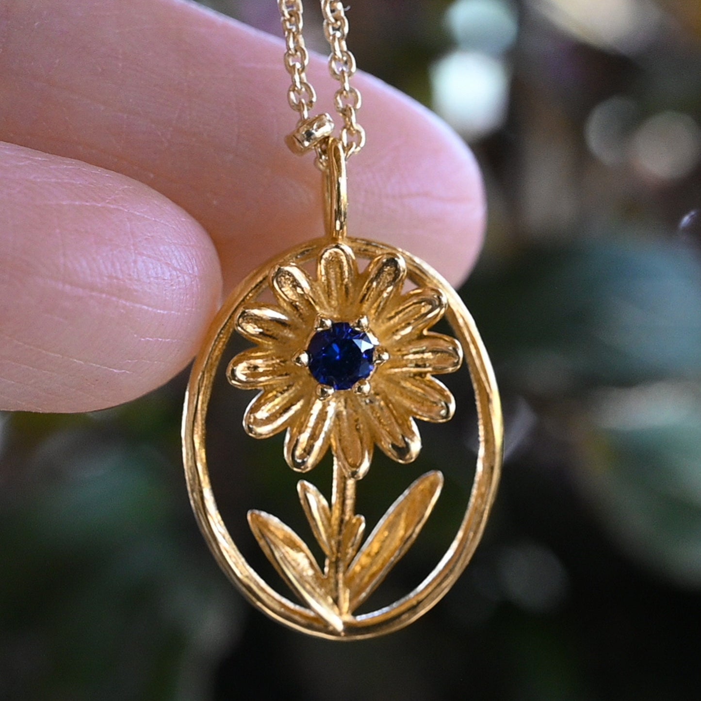 Aster Flower Necklace - Personalized Jewelry - September Birth Flower Gift, 14K Gold Plate with a Beaded Gold Filled chain