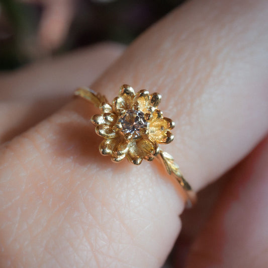 Daisy April Birth Month Ring: White Sapphire Birthstone, 14k Solid Gold or Solid Silver • Hypoallergenic • Genuine Gemstones