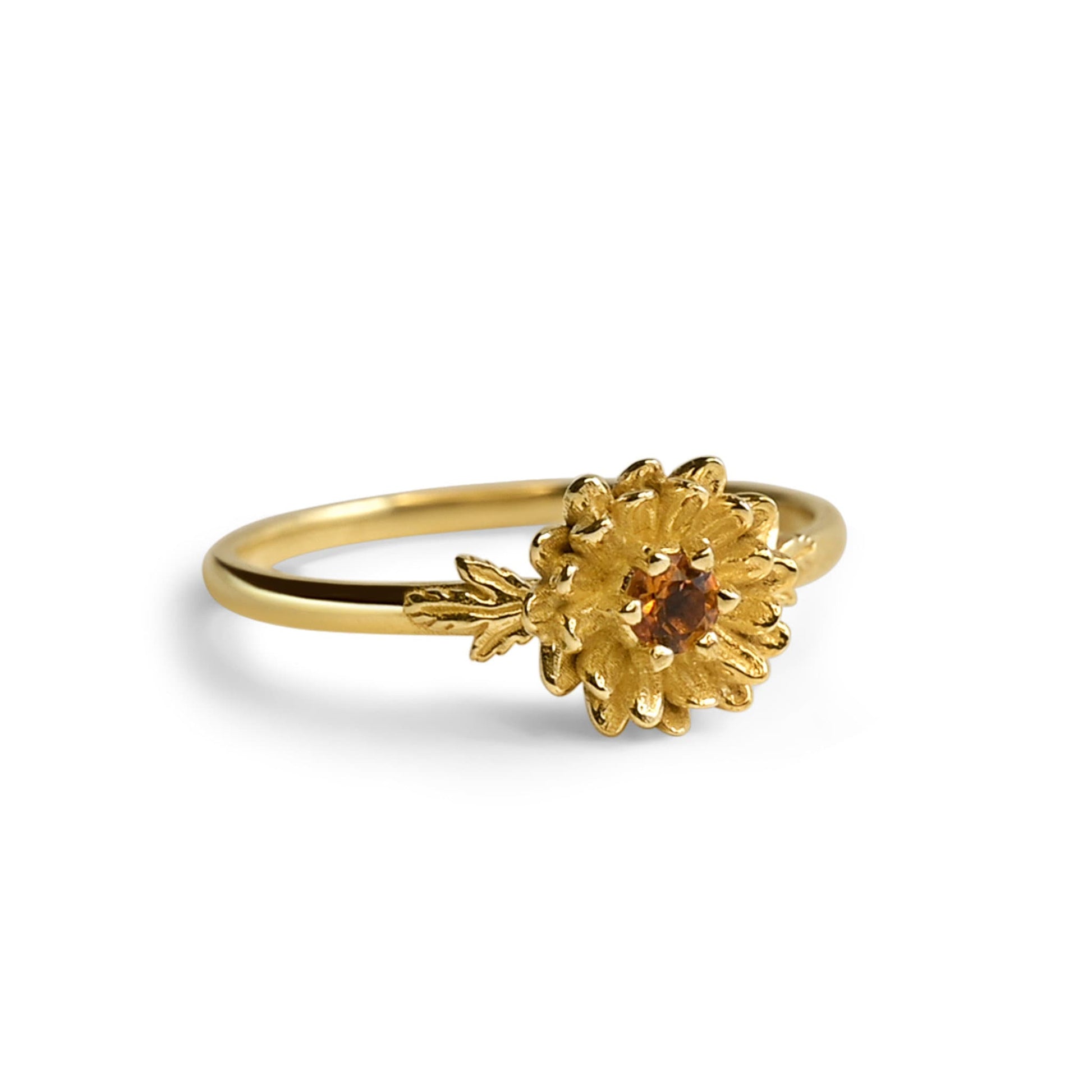 Chrysanthemum Flower Ring- Personalized Jewelry - November Birth Month Flower Gift, Solid Gold Vermeil or Silver, Citrine Brith stone