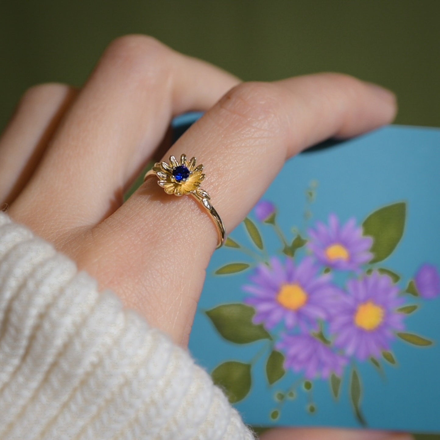 Aster Flower • September Birth Flower Ring • 14k Gold Plate