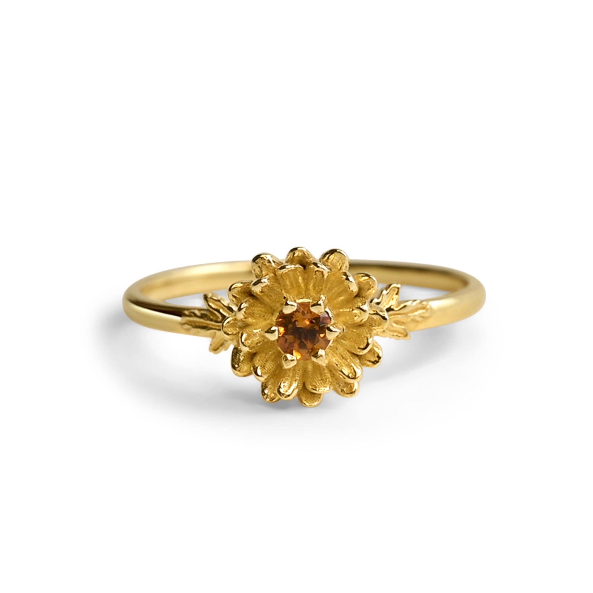 Chrysanthemum Flower Ring- Personalized Jewelry - November Birth Month Flower Gift, Solid Gold Vermeil or Silver, Citrine Brith stone