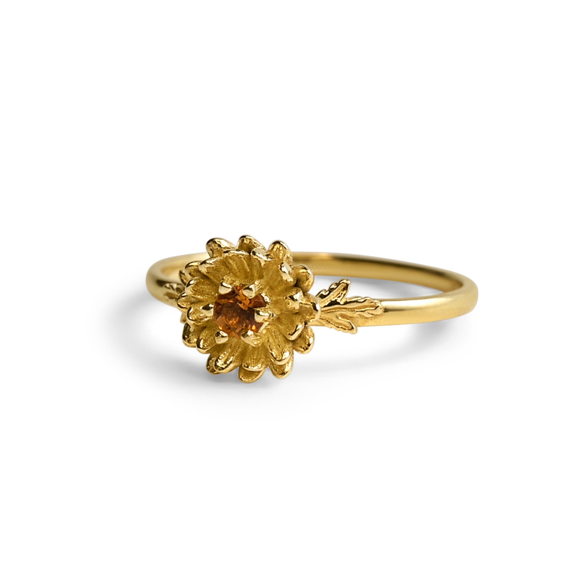 Chrysanthemum Flower Ring- Personalized Jewelry - November Birth Month Flower Gift, Solid Gold Vermeil or Silver, Citrine Brith stone