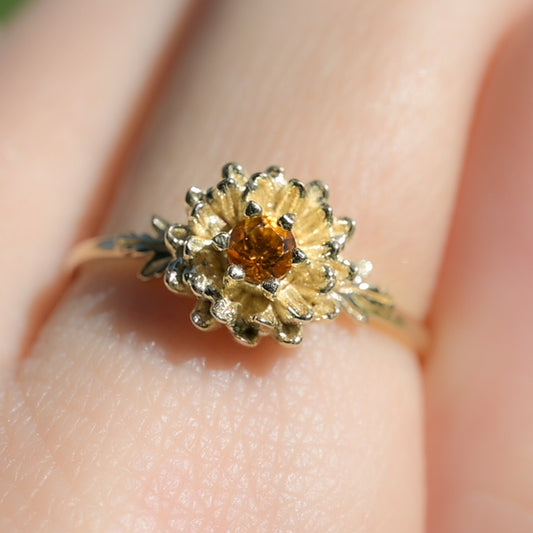 Citrine Chrysanthemum Ring, 3mm Birthstone
