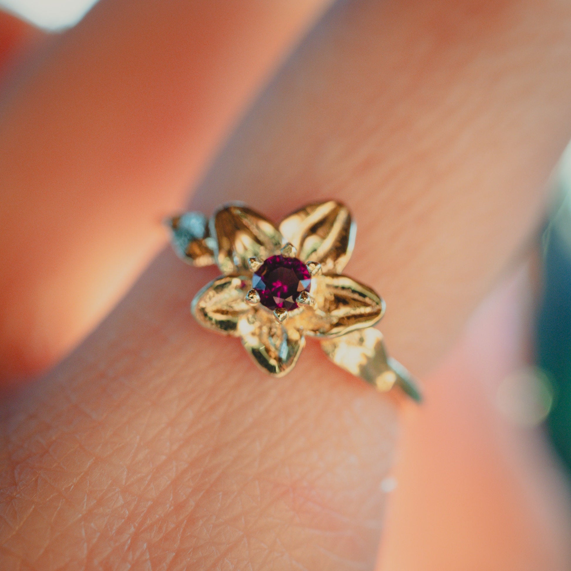 Violet Flower Ring • February Birth Flower Ring • Amethyst • Purple Birthstone