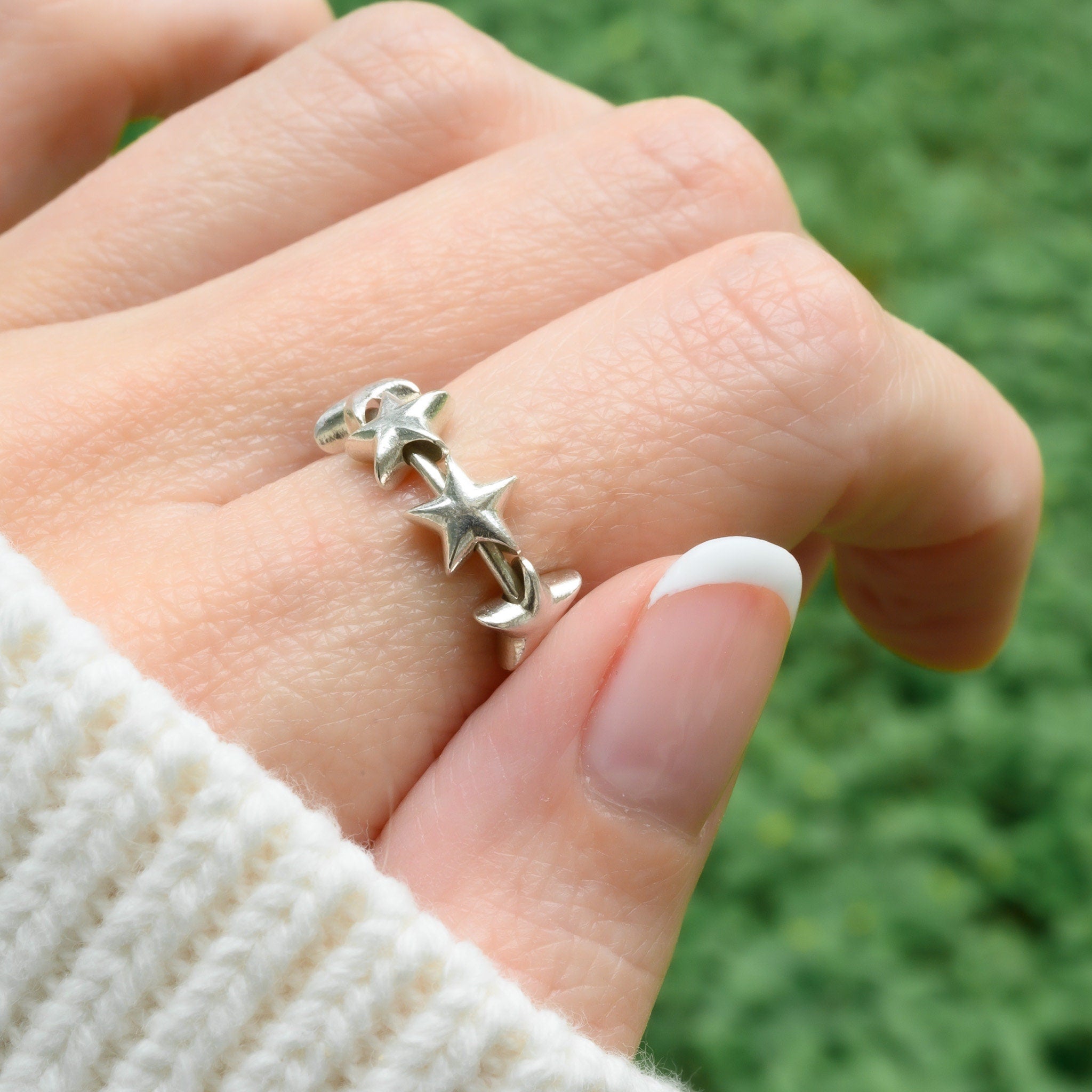 Sterling Silver Star Fidget Ring: Anxiety Meditation Toy