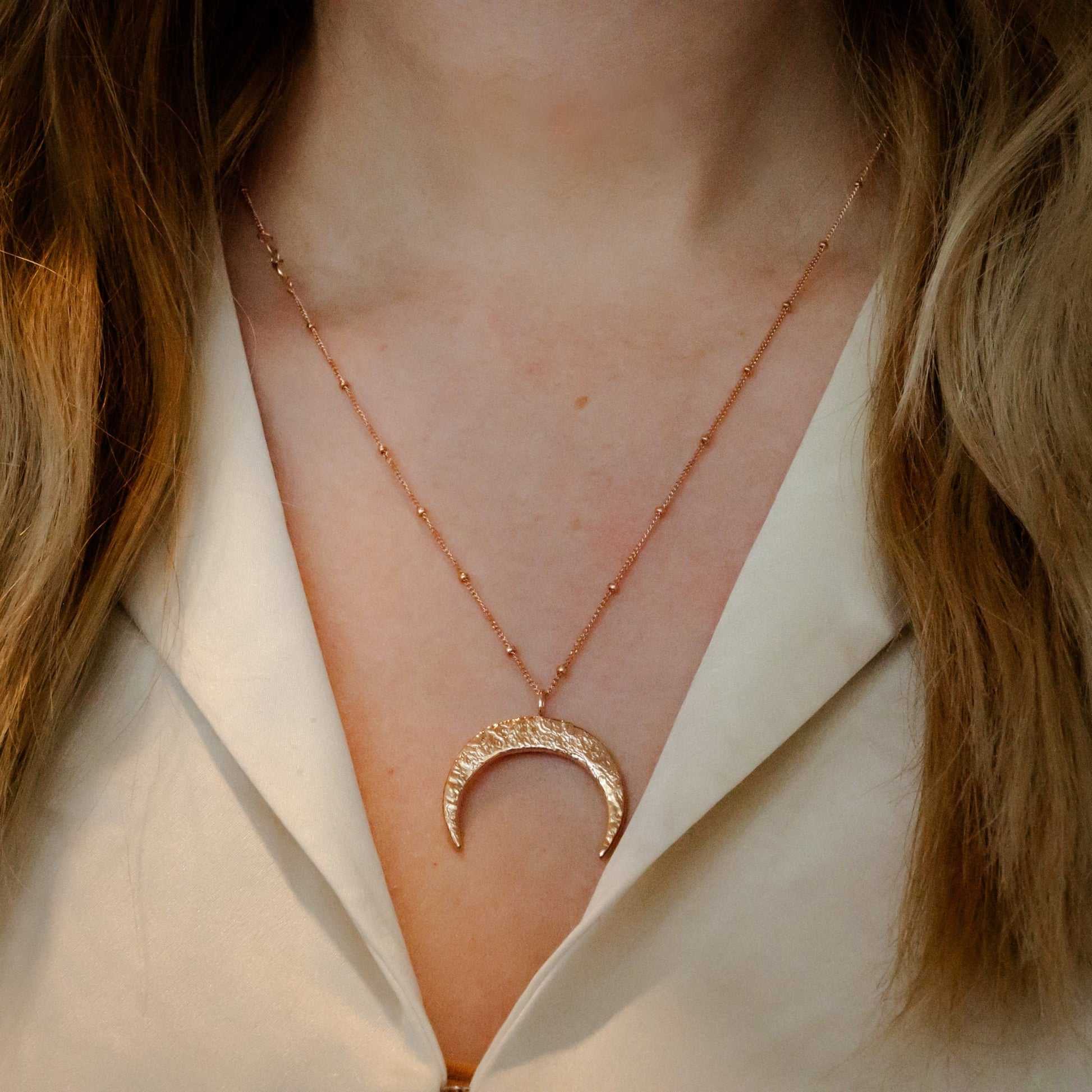 Ring Holder Moon Necklace, Crescent Moon Engagement Ring Holder in Silver, or Vermeil