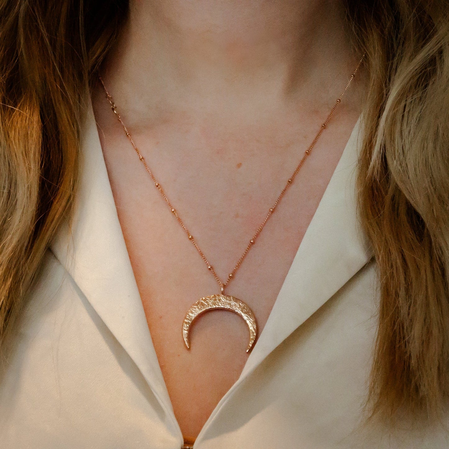 Ring Holder Moon Necklace, Crescent Moon Engagement Ring Holder in Silver, or Vermeil