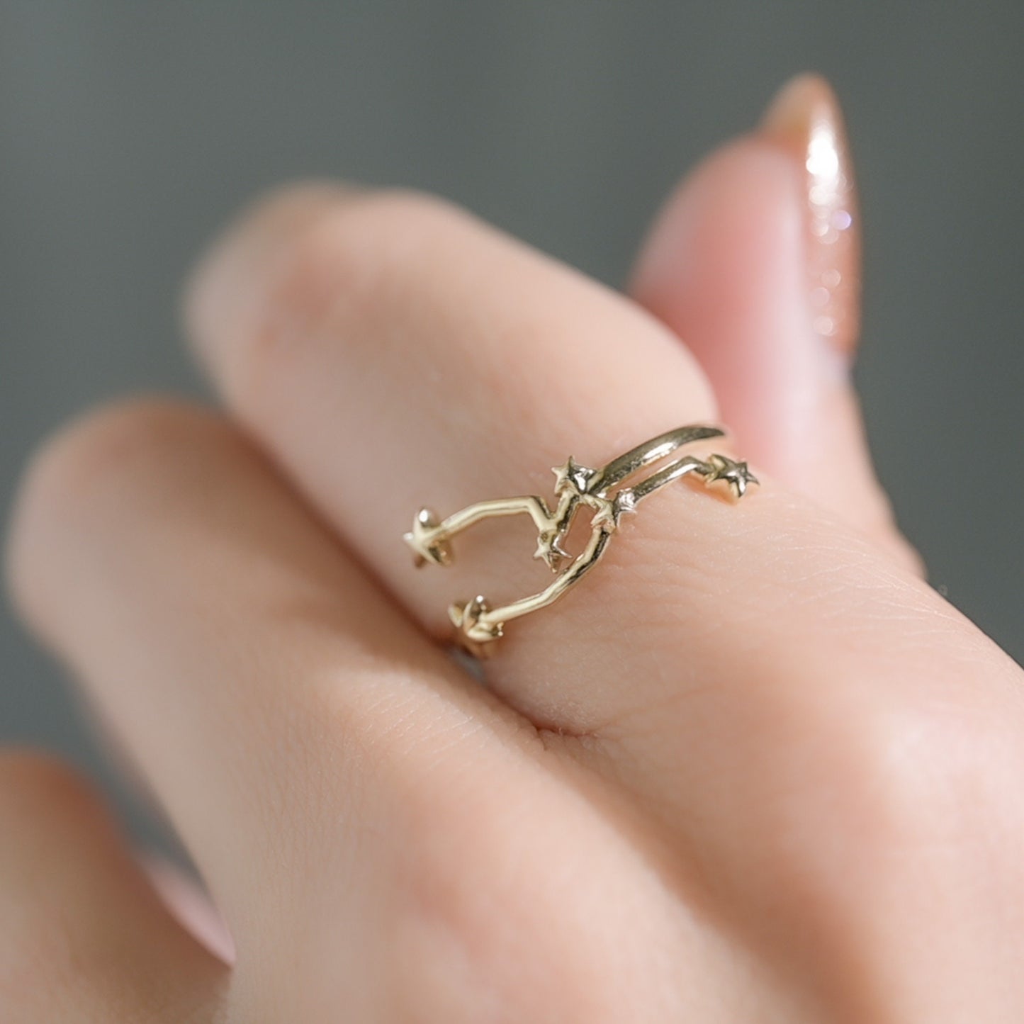 Solid Gold Star Sign Dainty Celestial Zodiac Ring in solid 14K Yellow Gold, 14k White Gold, 14K Rose Gold