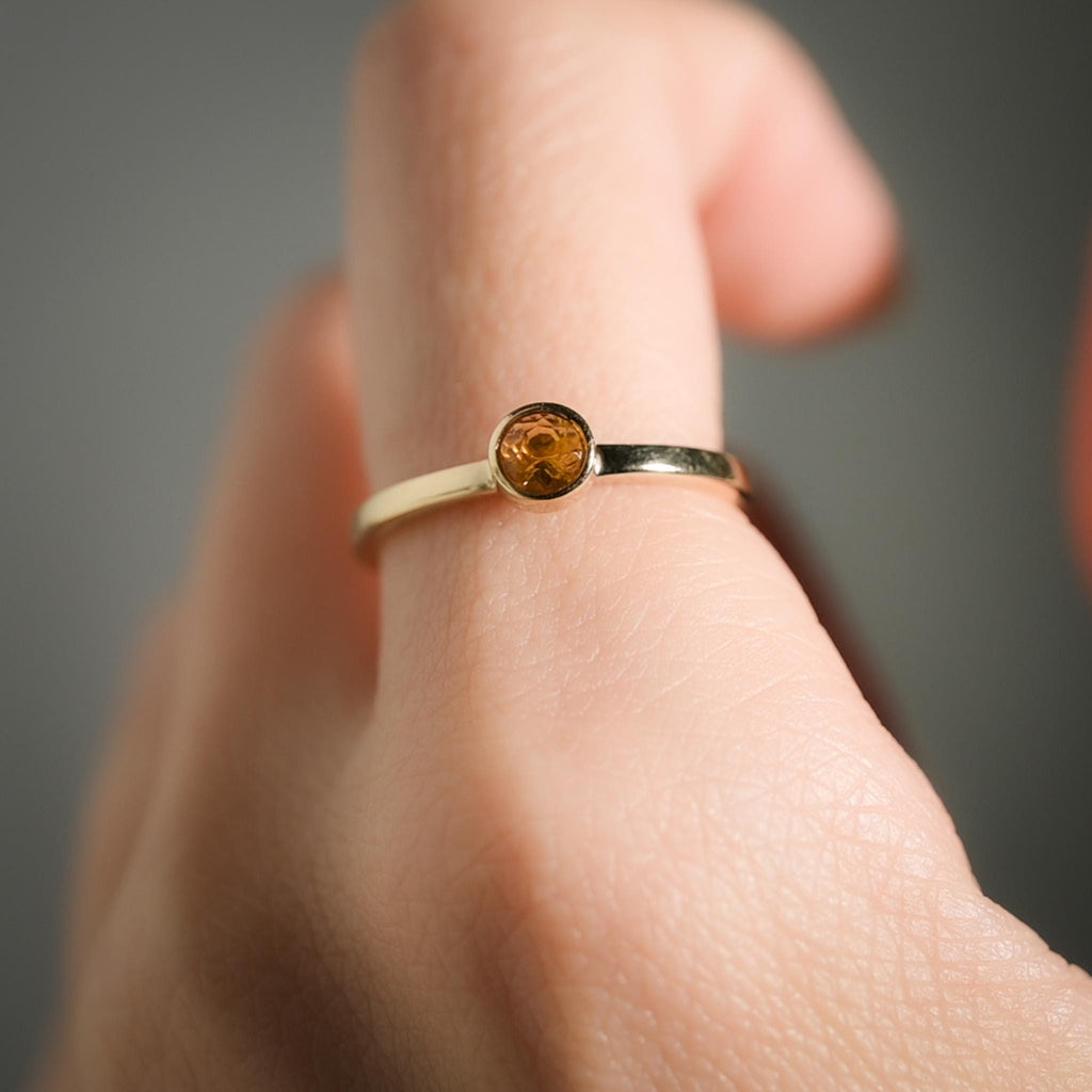 14K Gold Ring with 4mm Bezel Set Citrine - Elegant November Birthstone Jewelry