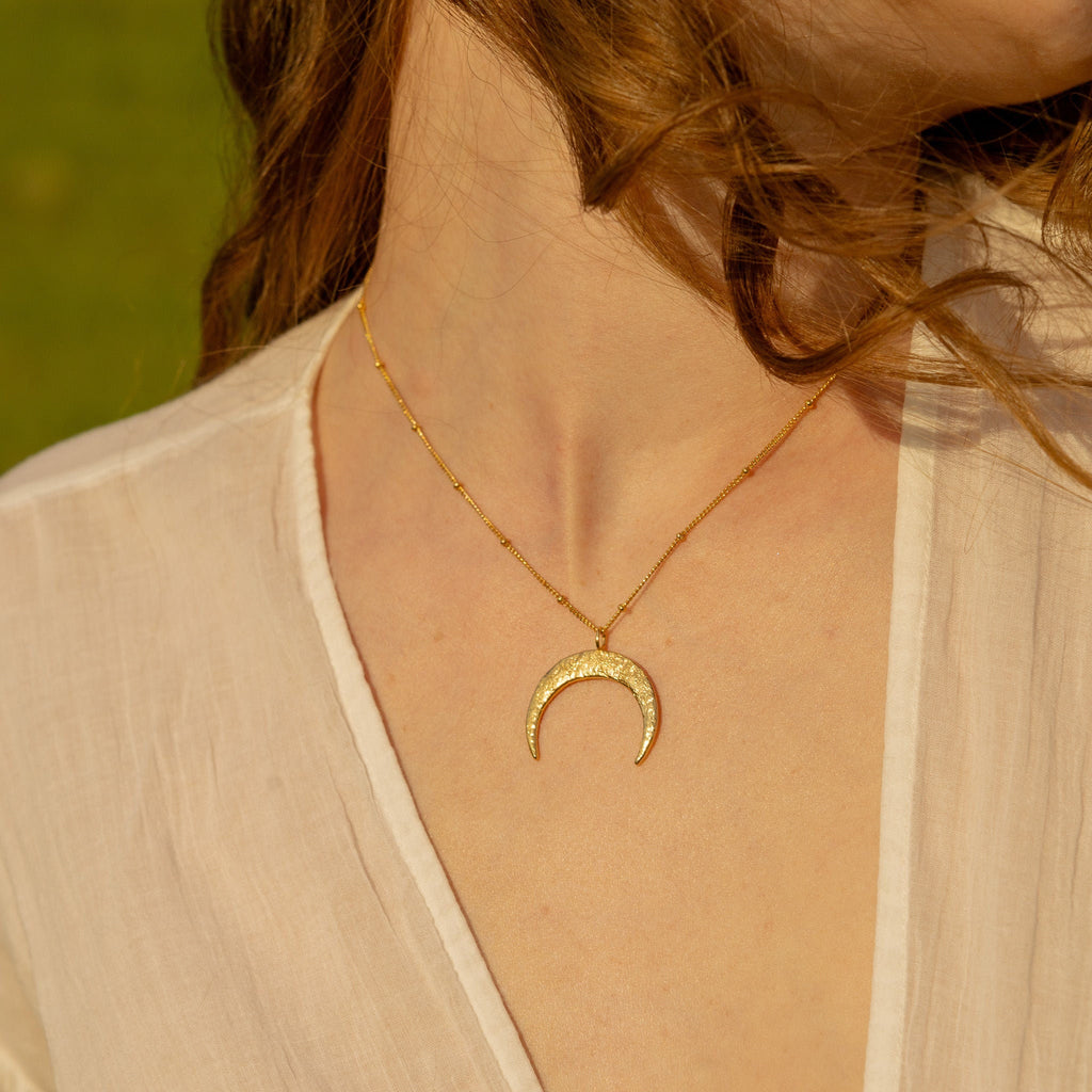 Ring Holder Moon Necklace, Crescent Moon Engagement Ring Holder in Silver, or Vermeil