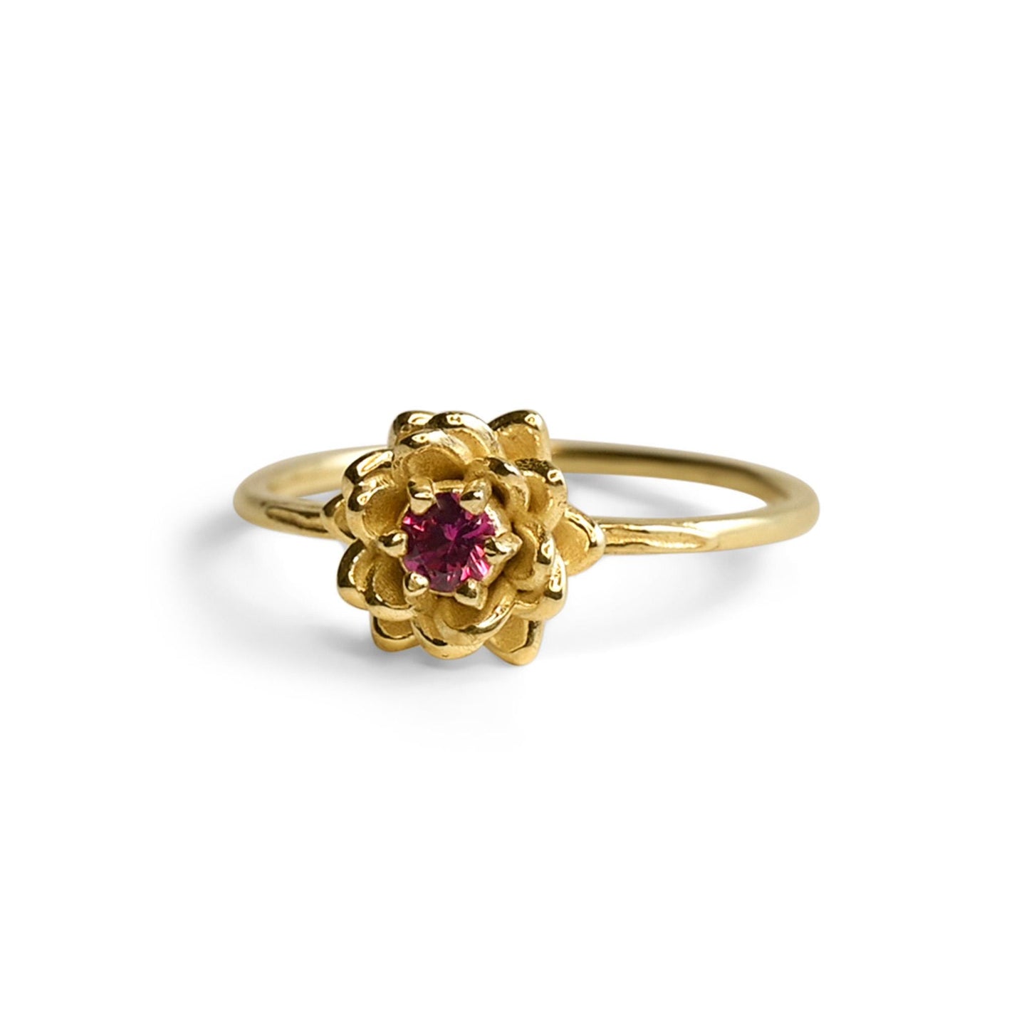 Water lily Flower Ring • Ruby July Birth Flower Ring • 14k Gold Plate