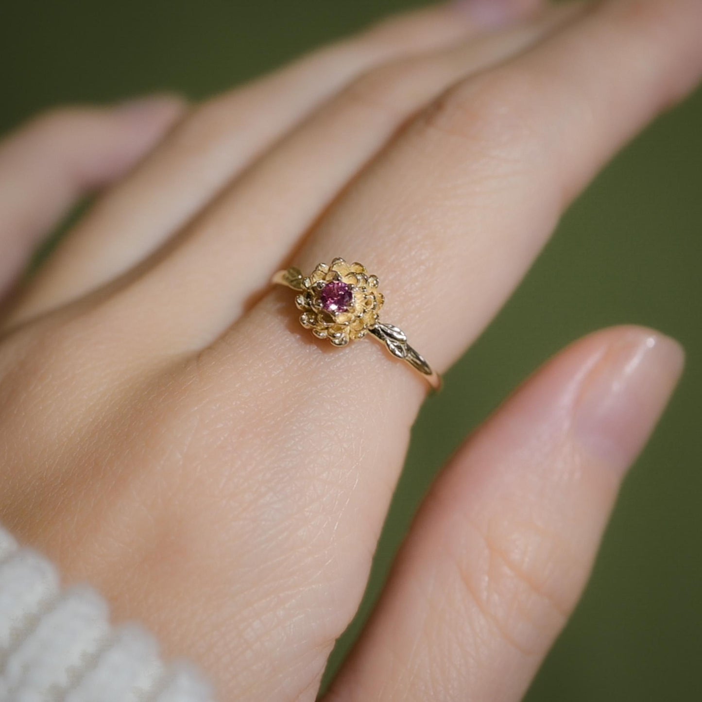 Marigold Flower Ring • Tourmaline October Birth Flower Ring • 14k Gold Plate