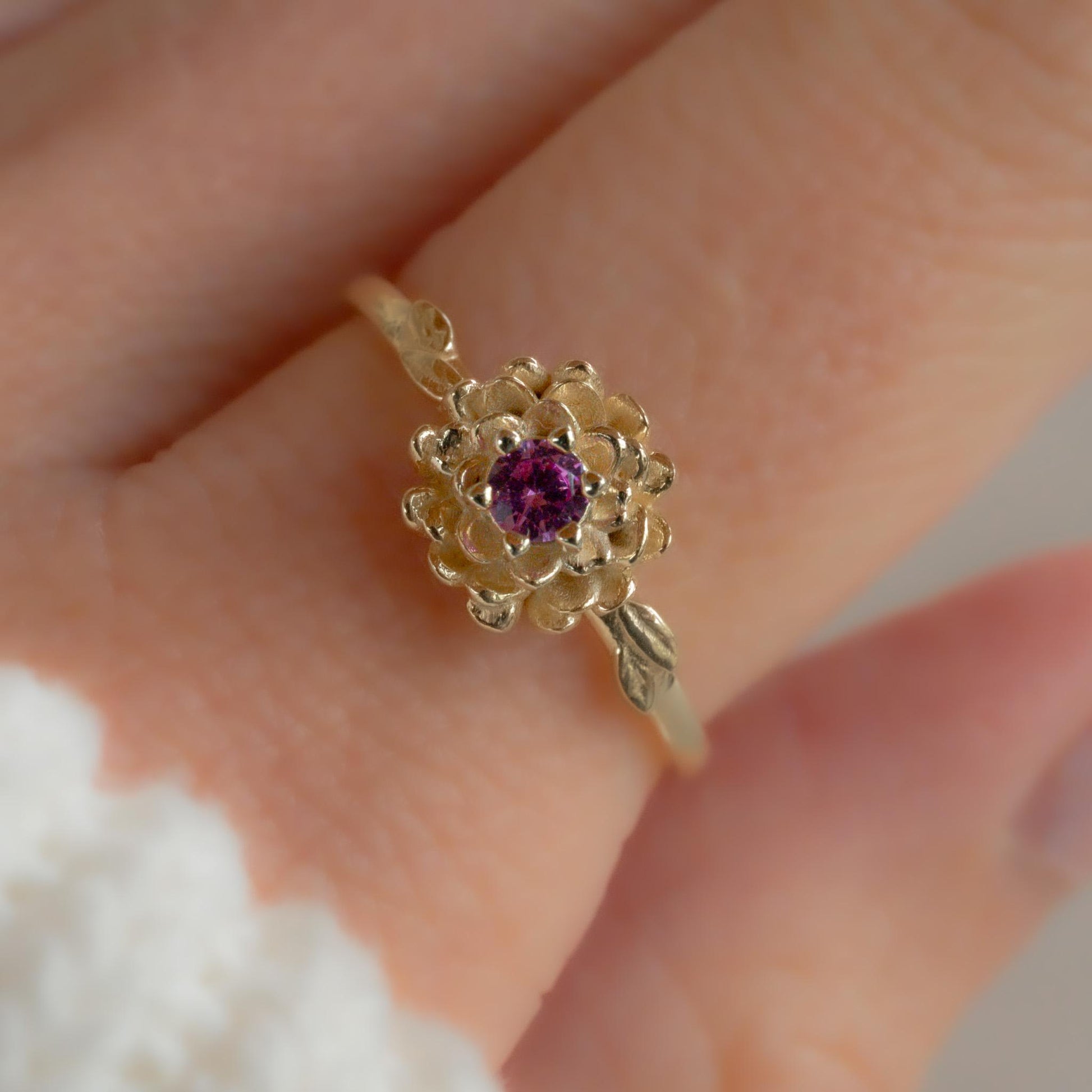 Marigold Flower Ring • Tourmaline October Birth Flower Ring • 14k Gold Plate