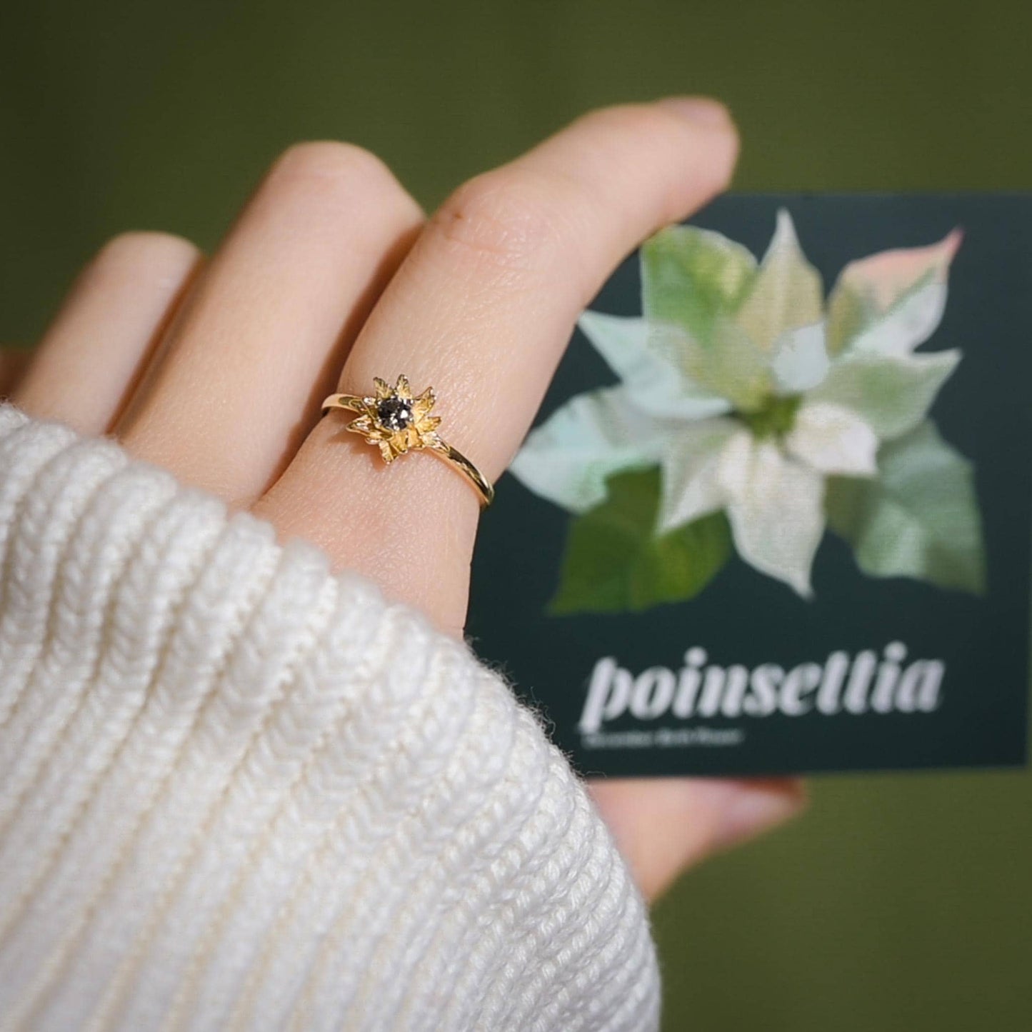 Poinsettia Flower Ring • Tanzanite December Birth Flower Ring • 14k Gold Plate