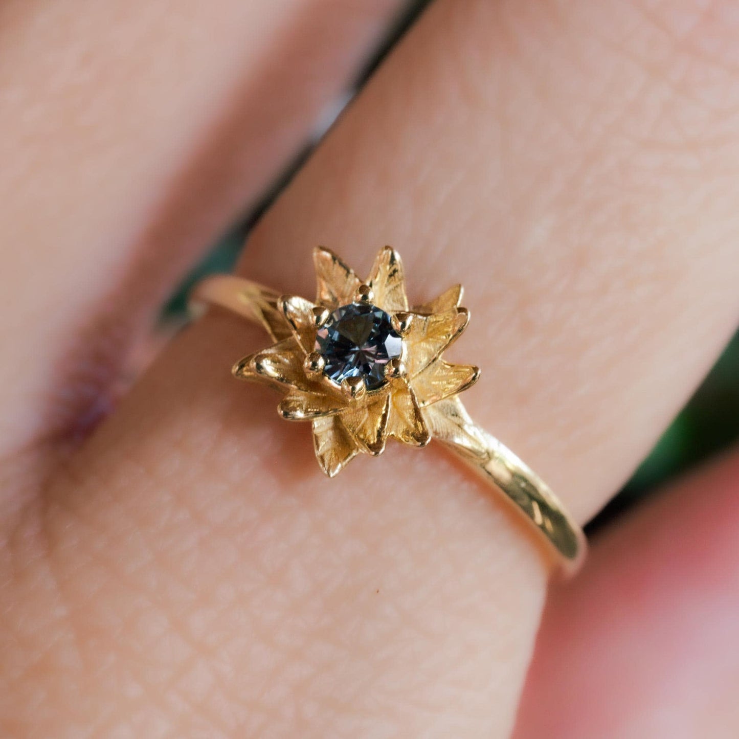 Poinsettia Flower Ring • Tanzanite December Birth Flower Ring • 14k Gold Plate