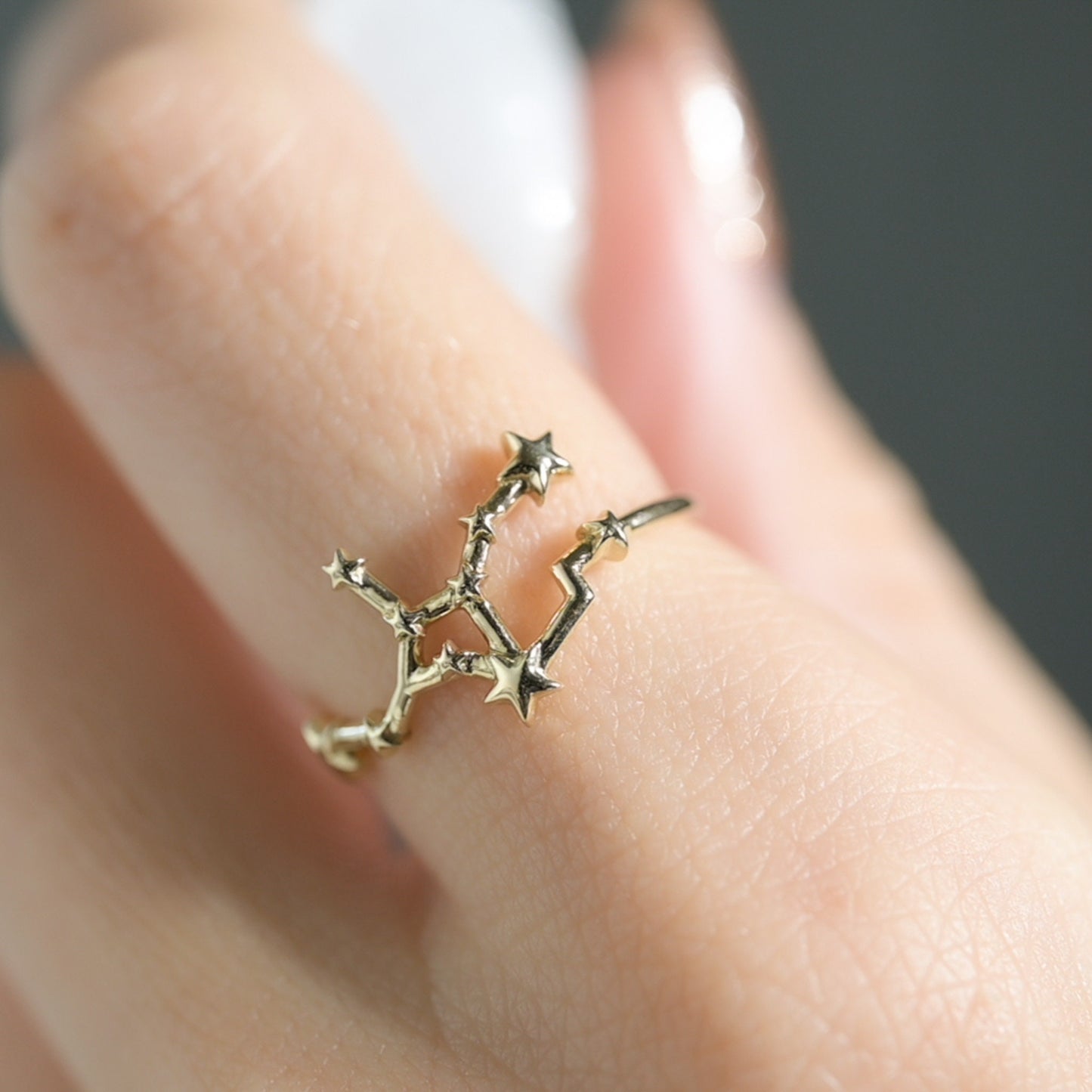 Solid Gold Star Sign Dainty Celestial Zodiac Ring in solid 14K Yellow Gold, 14k White Gold, 14K Rose Gold