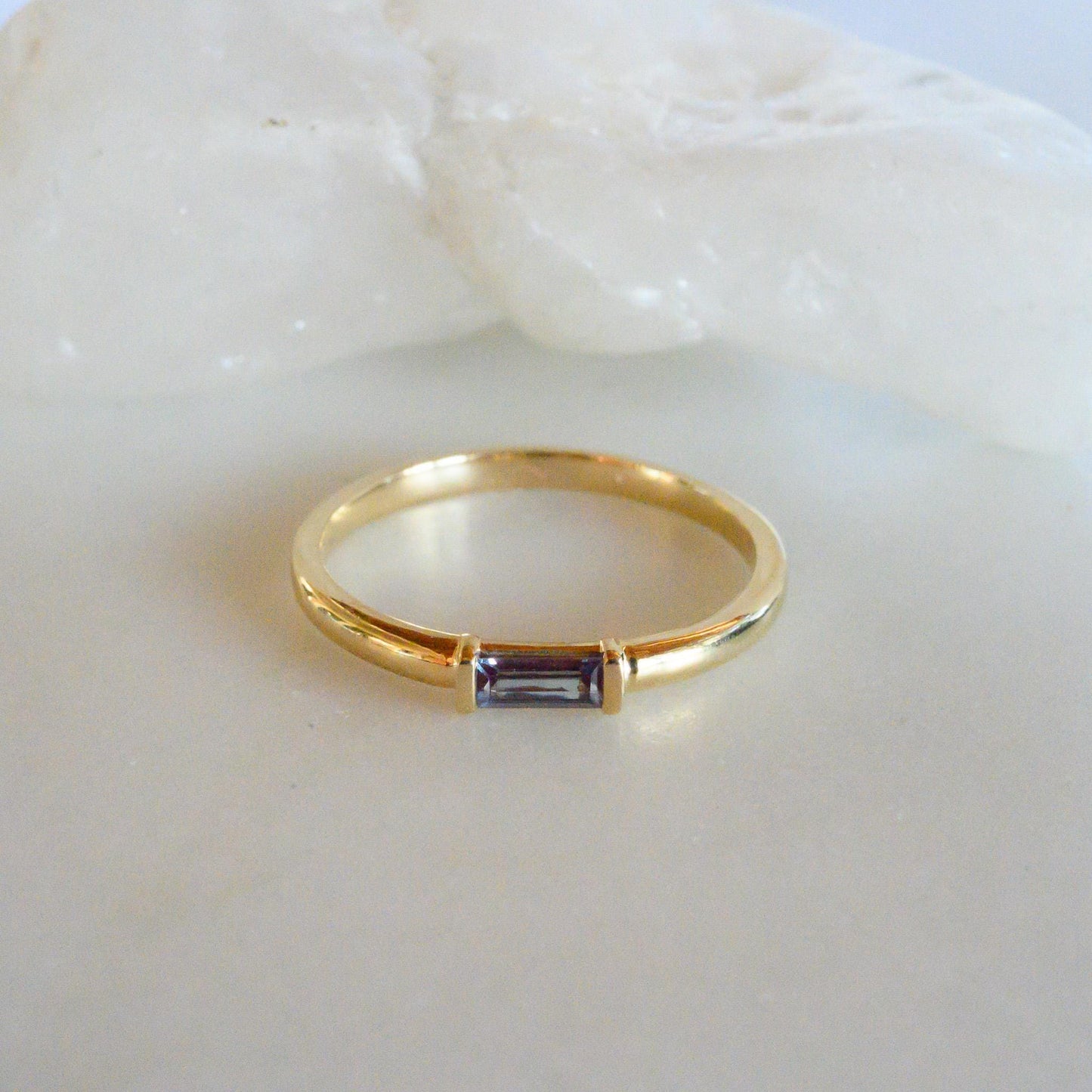 Handcrafted 14K Gold Alexandrite Stacking Ring - June Birthstone Jewelry, Size 6.25