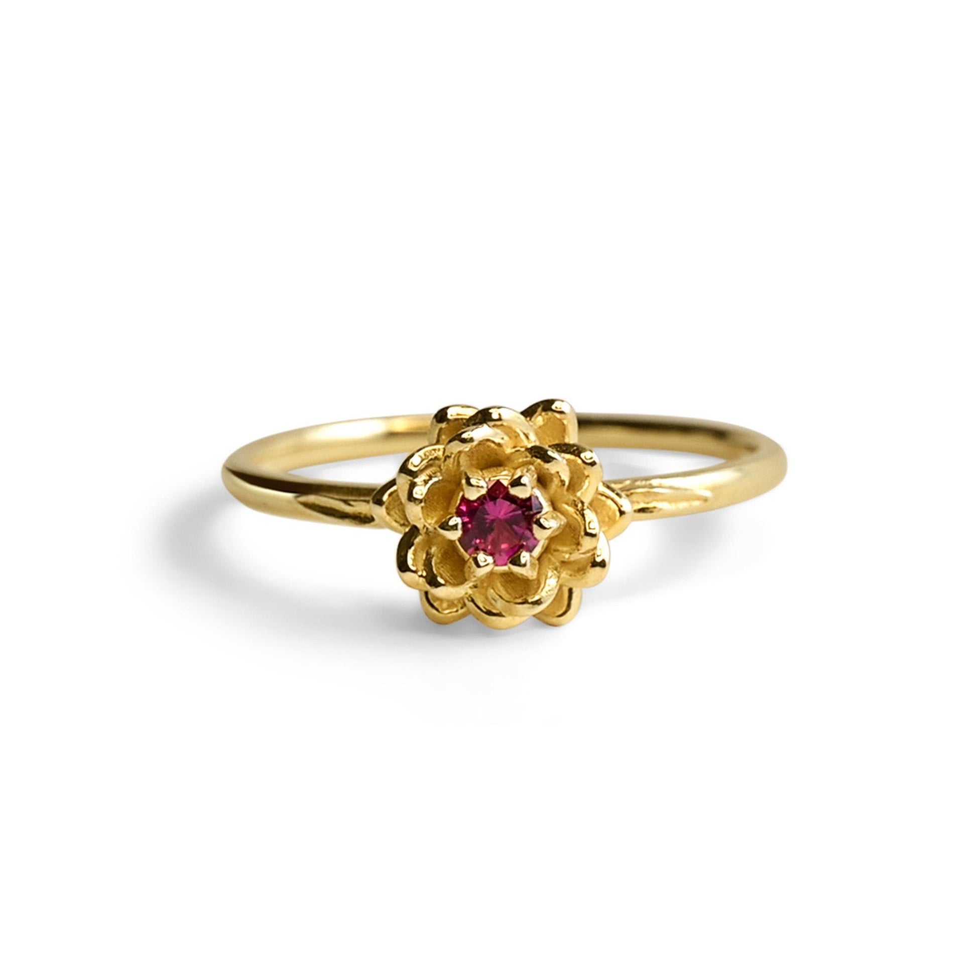 Water lily Flower Ring • Ruby July Birth Flower Ring • 14k Gold Plate