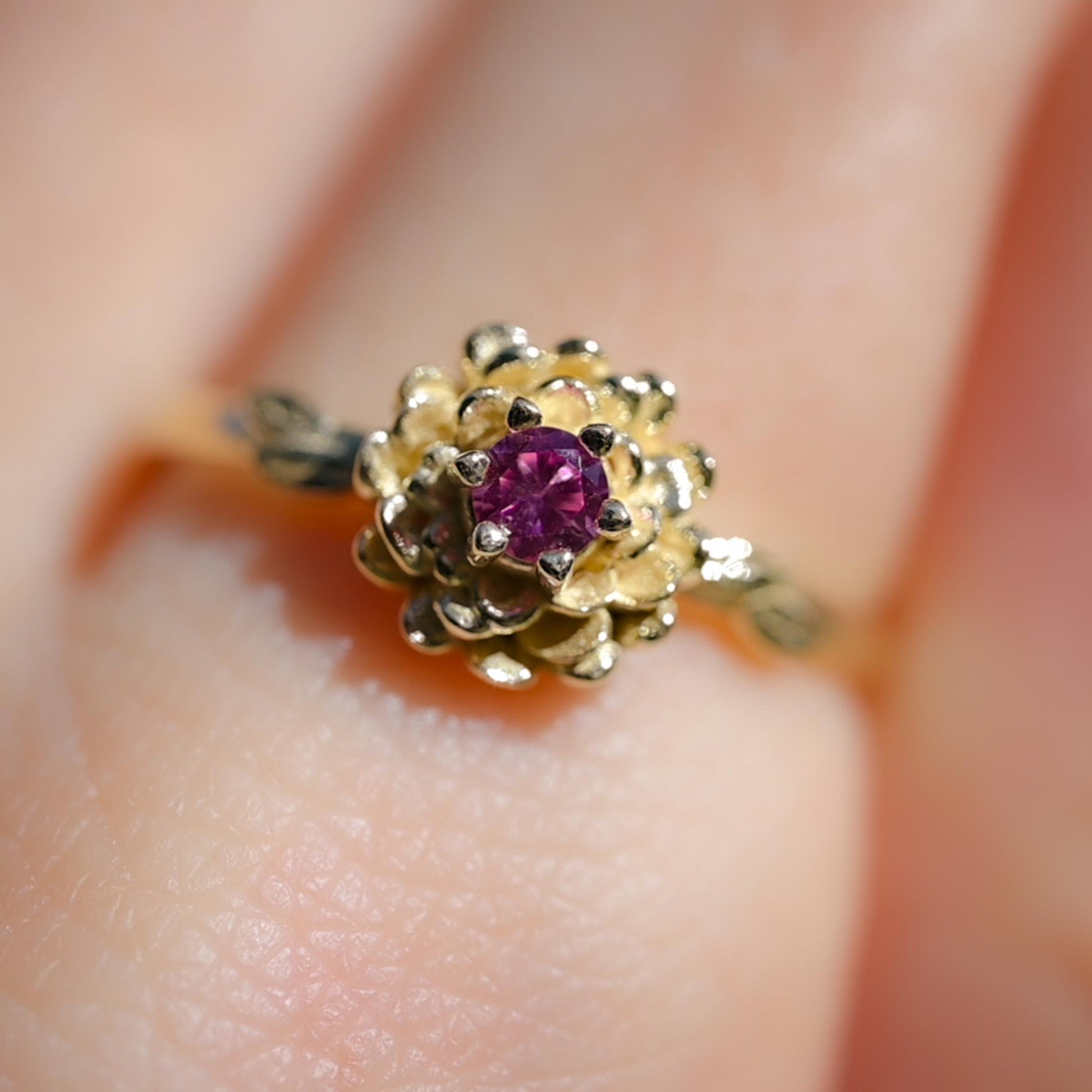 Marigold Flower Ring • Tourmaline October Birth Flower Ring • 14k Gold Plate