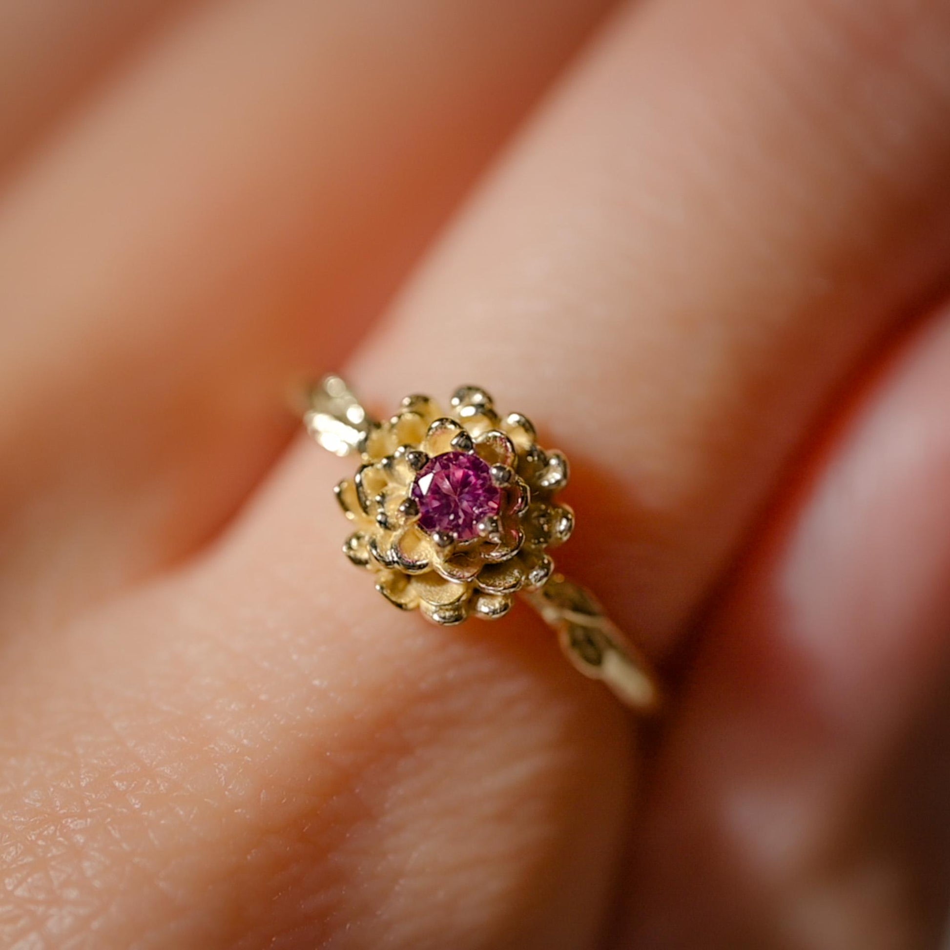 Marigold Flower Ring • Tourmaline October Birth Flower Ring • 14k Gold Plate