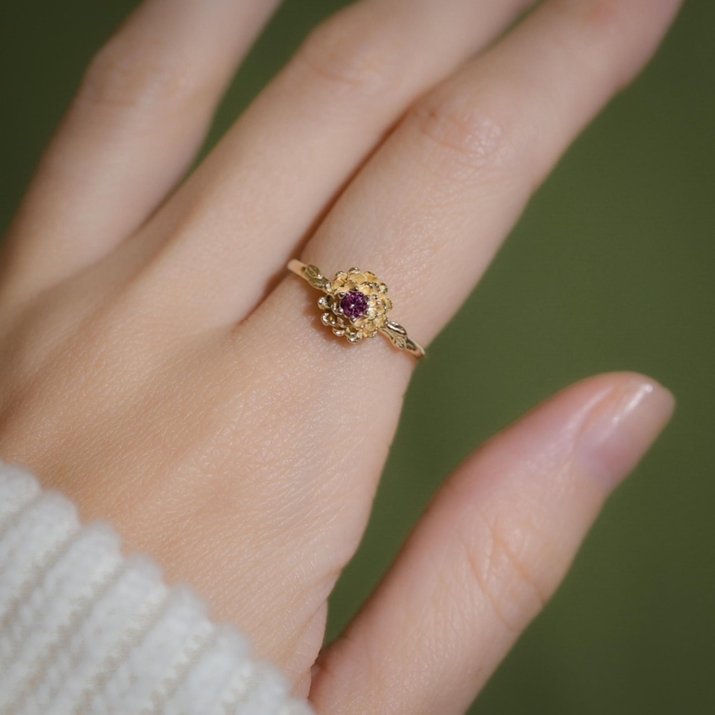 Marigold Flower Ring • Tourmaline October Birth Flower Ring • 14k Gold Plate