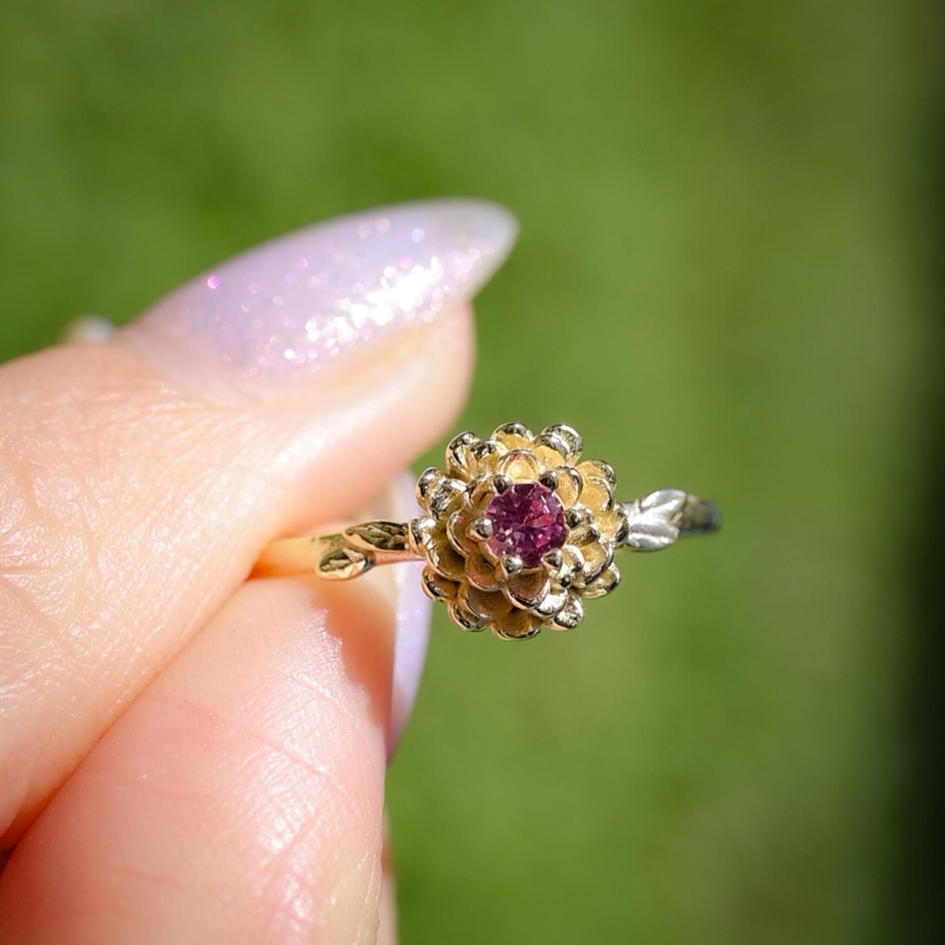 Marigold Flower Ring • Tourmaline October Birth Flower Ring • 14k Gold Plate